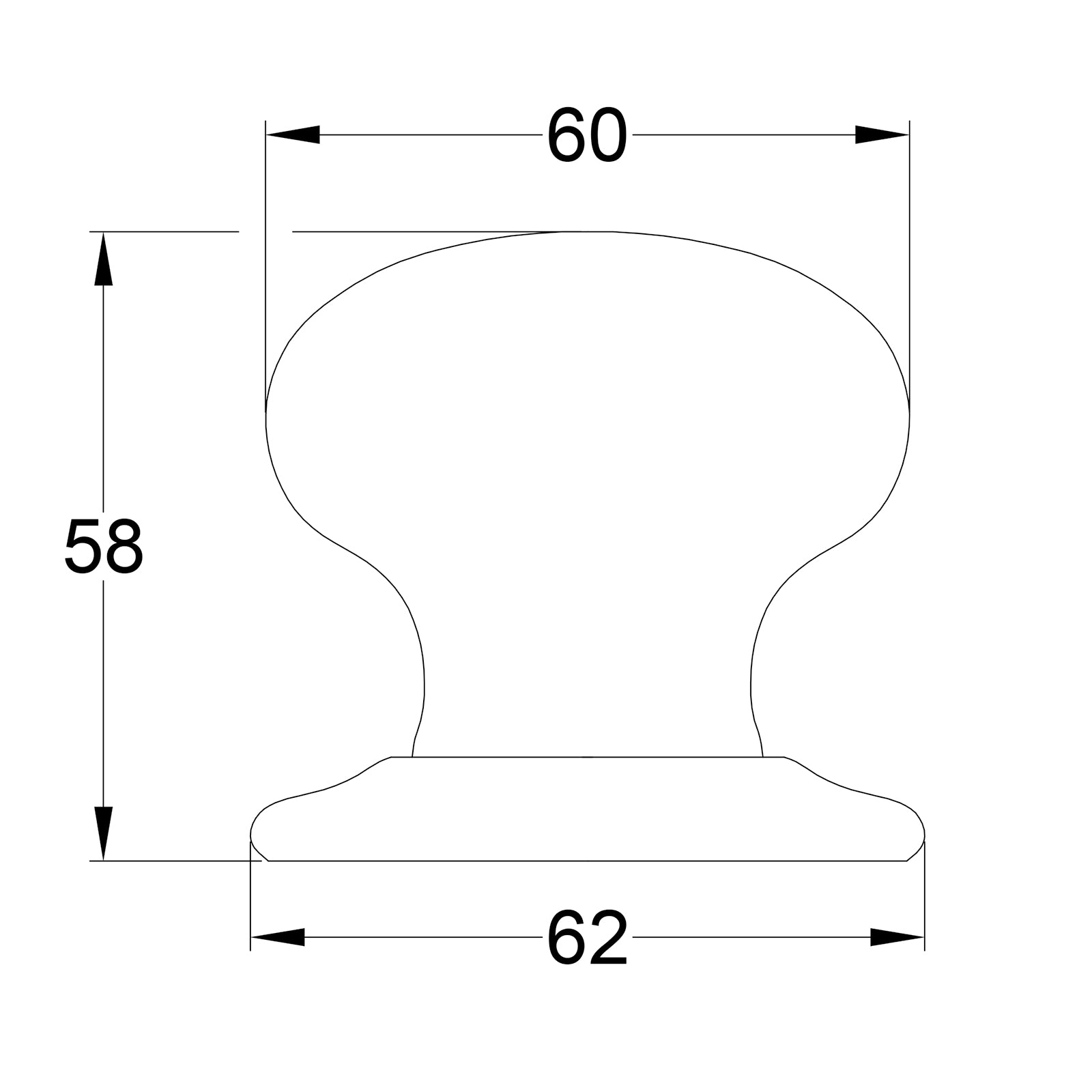 SHOW Technical Drawing of Plain White Porcelain Door Knob on Rose