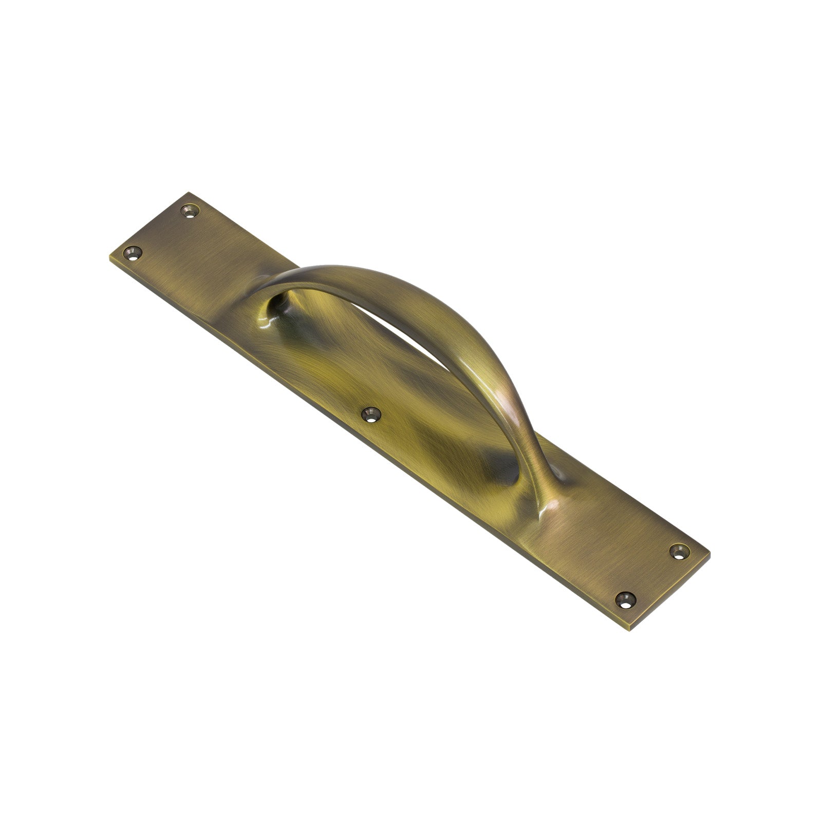 SHOW Image of 303mm Antique Brass Door Pull Handle on Low Profile Back Plate