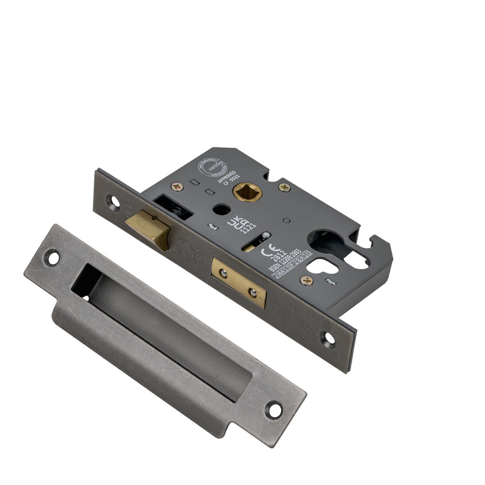 SHOW 3 Lever Euro Sash Lock - 2.5 Inch with Distressed Silver finished forend and striker plate