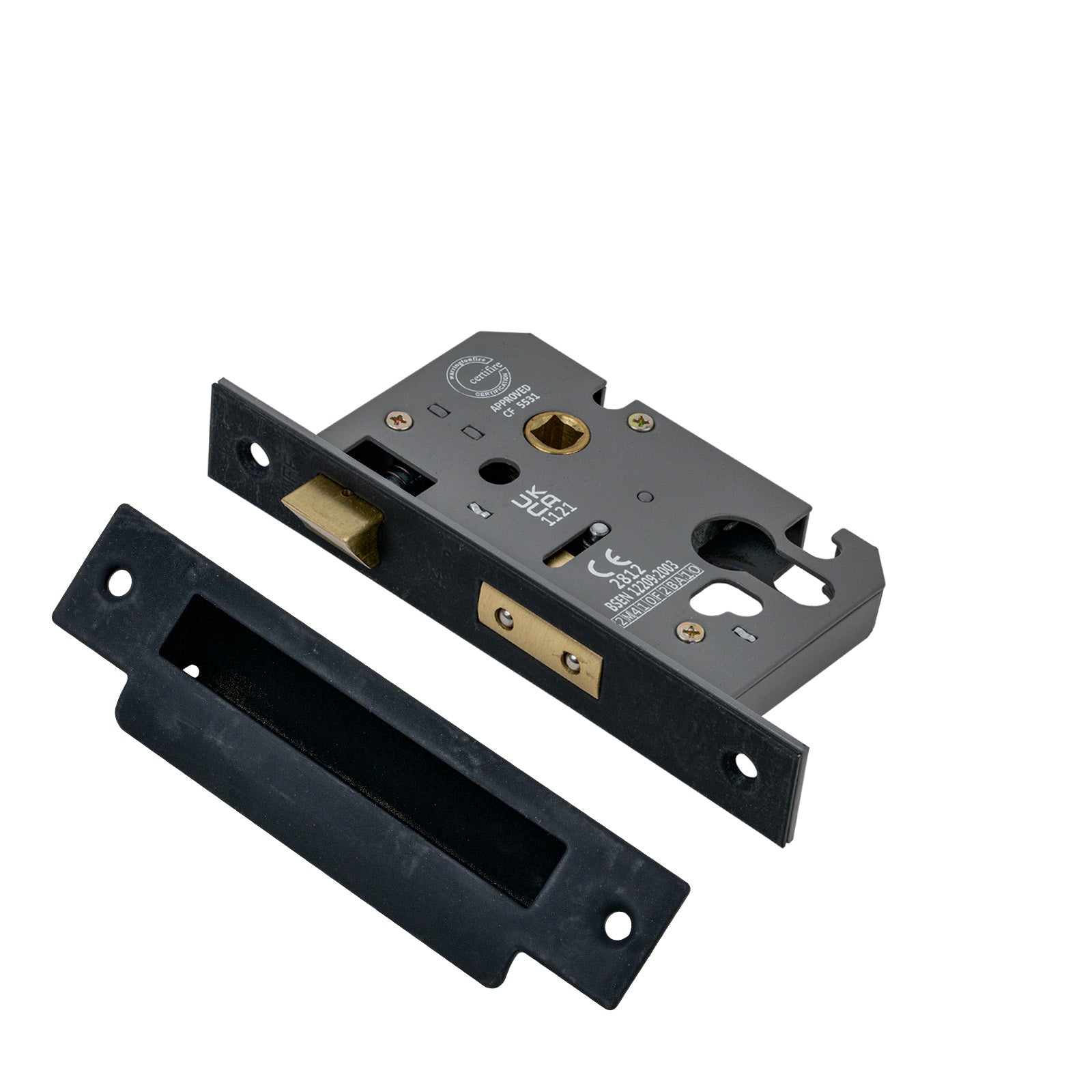 SHOW 3 Lever Euro Sash Lock - 2.5 Inch with Matt Black finished forend and striker plate