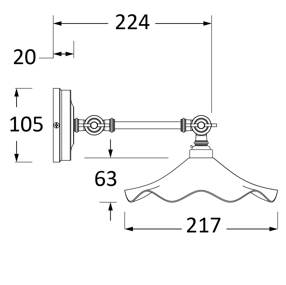 SHOW Technical Drawing of Flora Wall Light in Flock