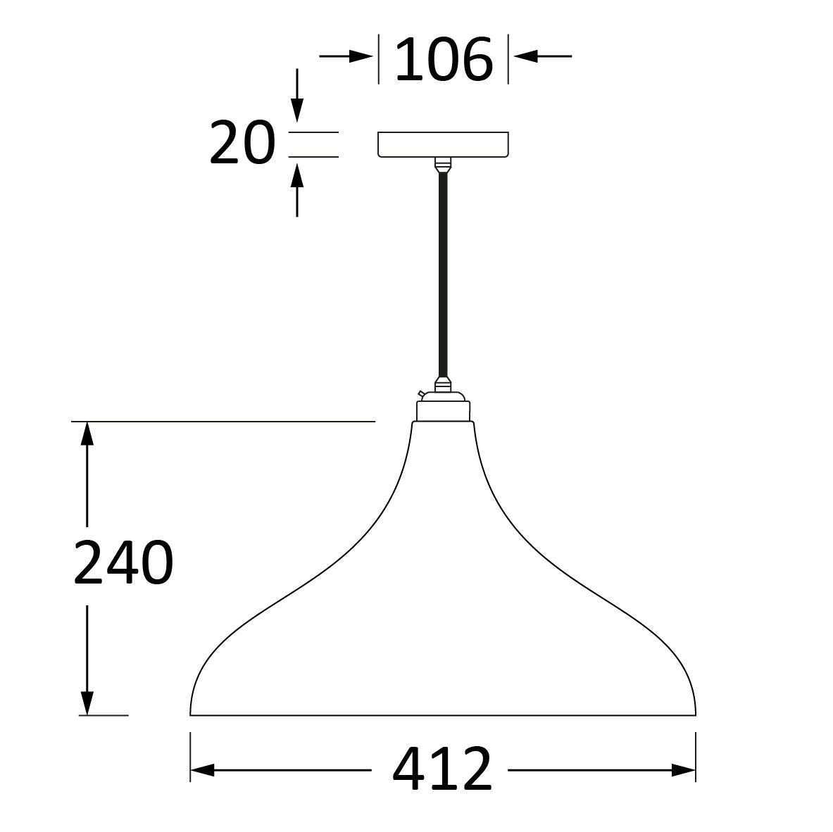 SHOW Technical Drawing of Frankley Ceiling Light in Copper
