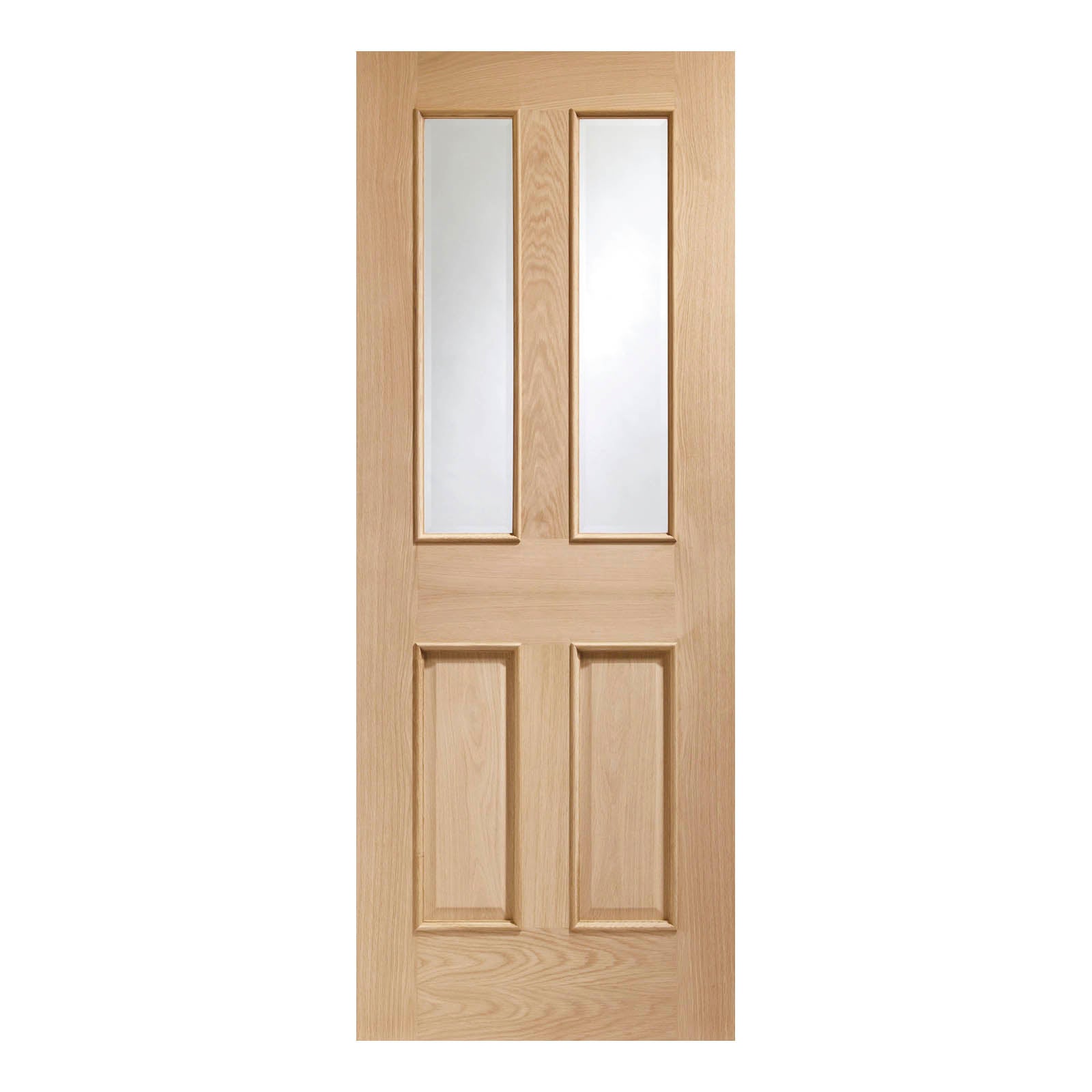 Internal Oak Malton Door with Clear Bevelled Glass and Raised Mouldings