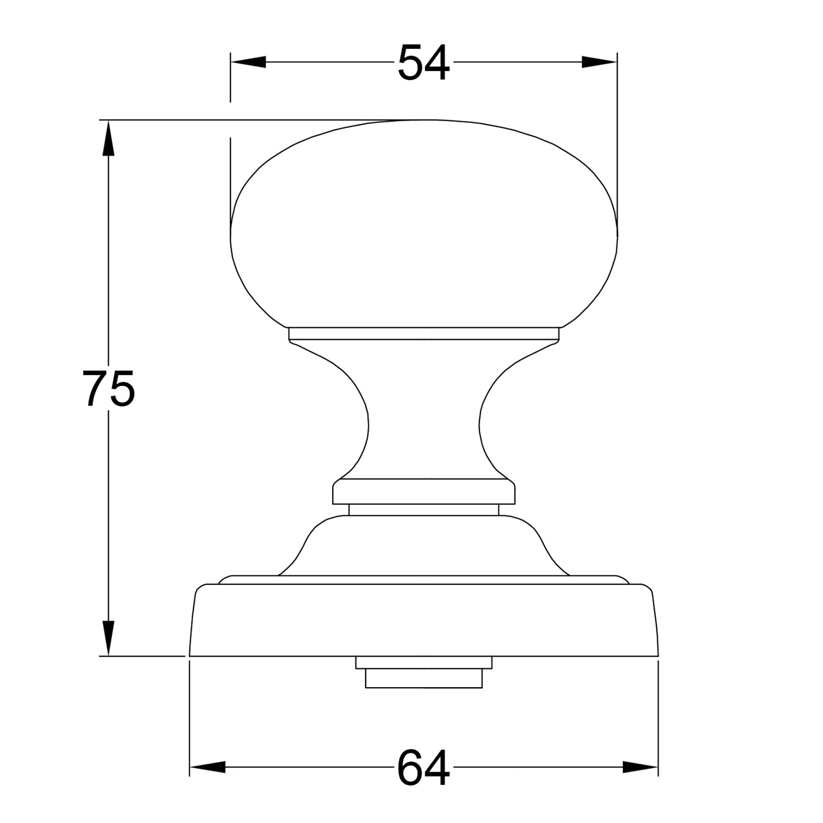 SHOW Technical Drawing of Hampstead Door Knob on Rose