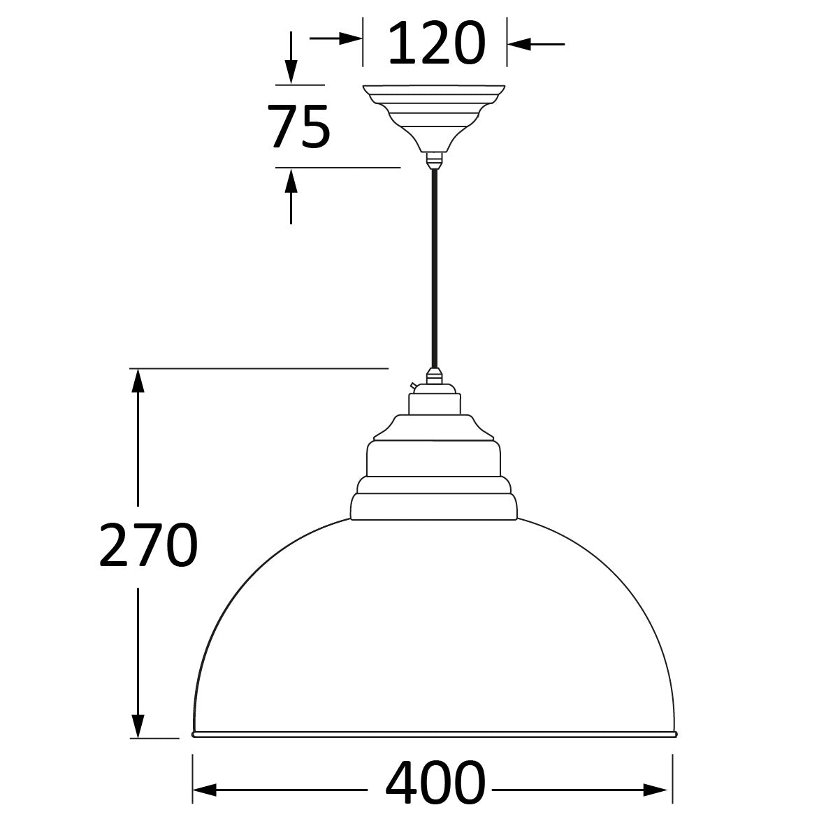 SHOW Technical Drawing of Harborne Ceiling Light in Aged Brass