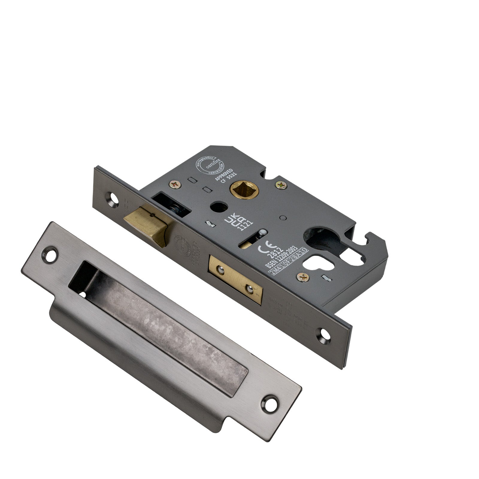 SHOW 3 Lever Euro Sash Lock - 2.5 Inch with Matt Gun Metal finished forend and striker plate