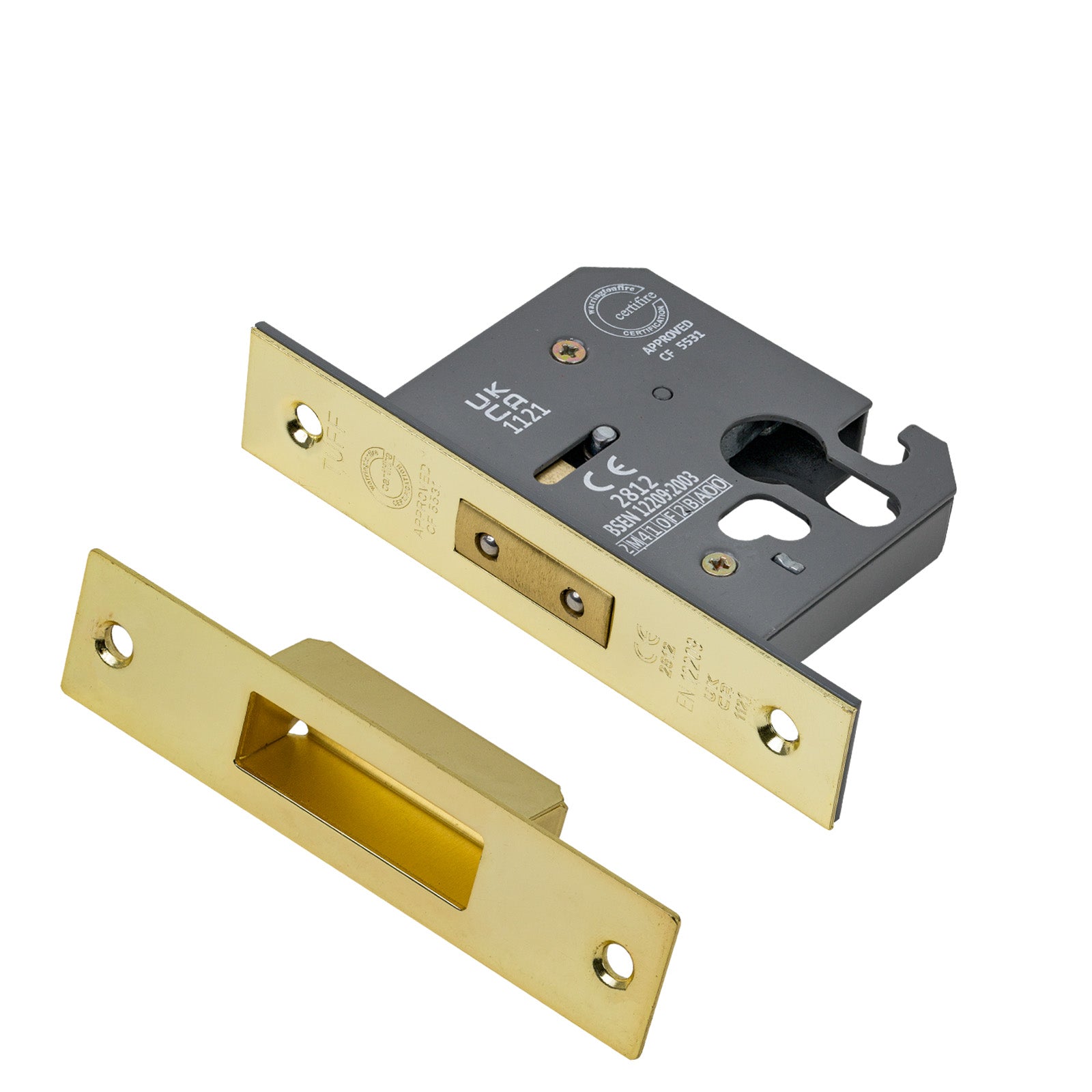SHOW 3 Lever Euro Deadlock - 2.5 Inch with Polished brass finished forend and striker plate
