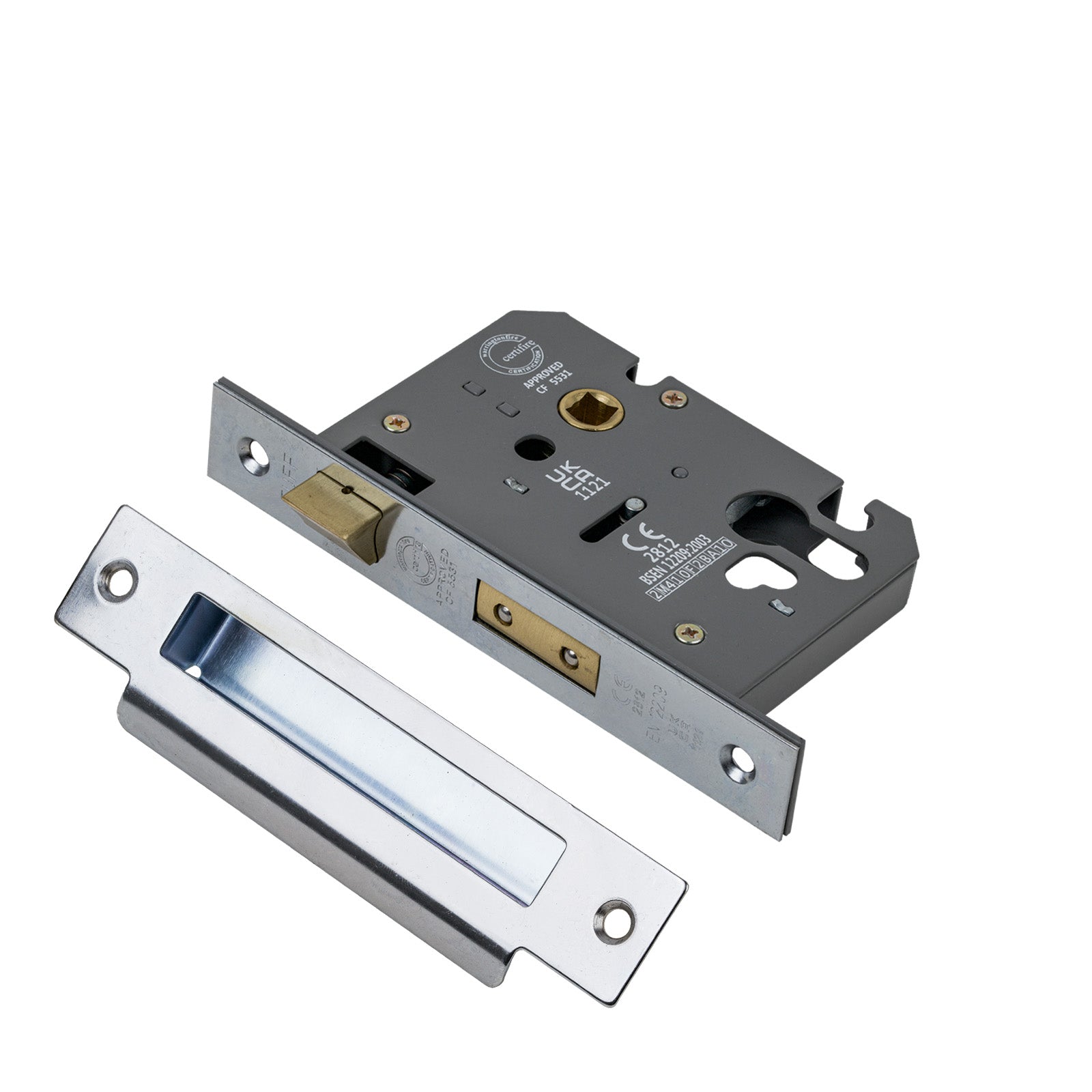 SHOW 3 Lever Euro Sash Lock - 3 Inch with Polished Chrome finished forend and striker plate