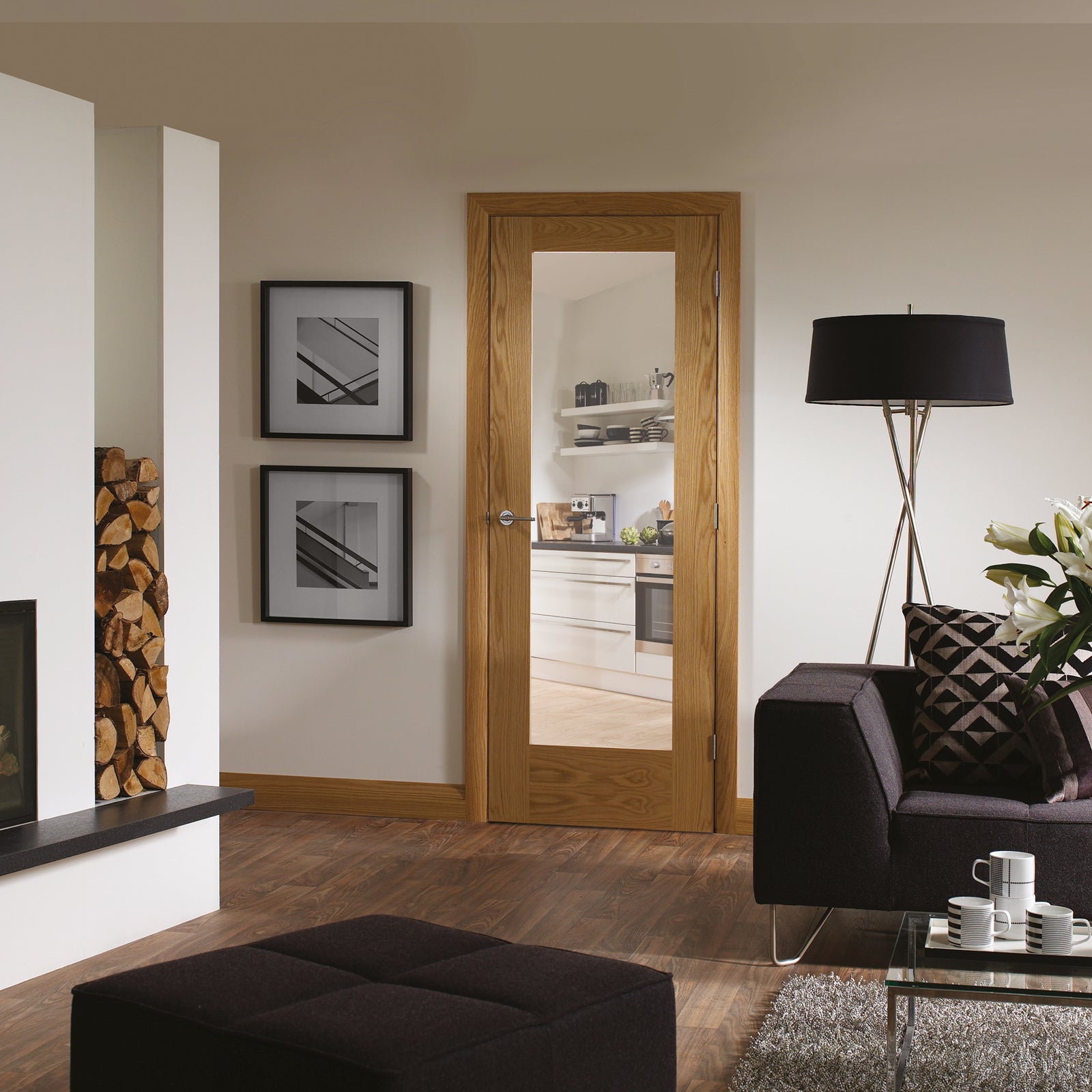 SHOW Internal Oak Pattern 10 Door with Clear Glass Fire Door lifestyle