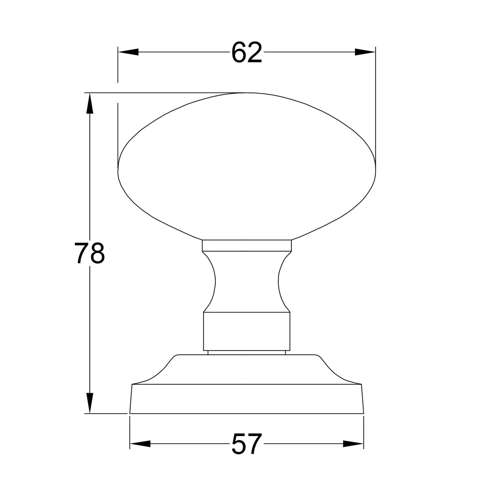 SHOW Technical Drawing of Suffolk Oval Door Knob on Rose