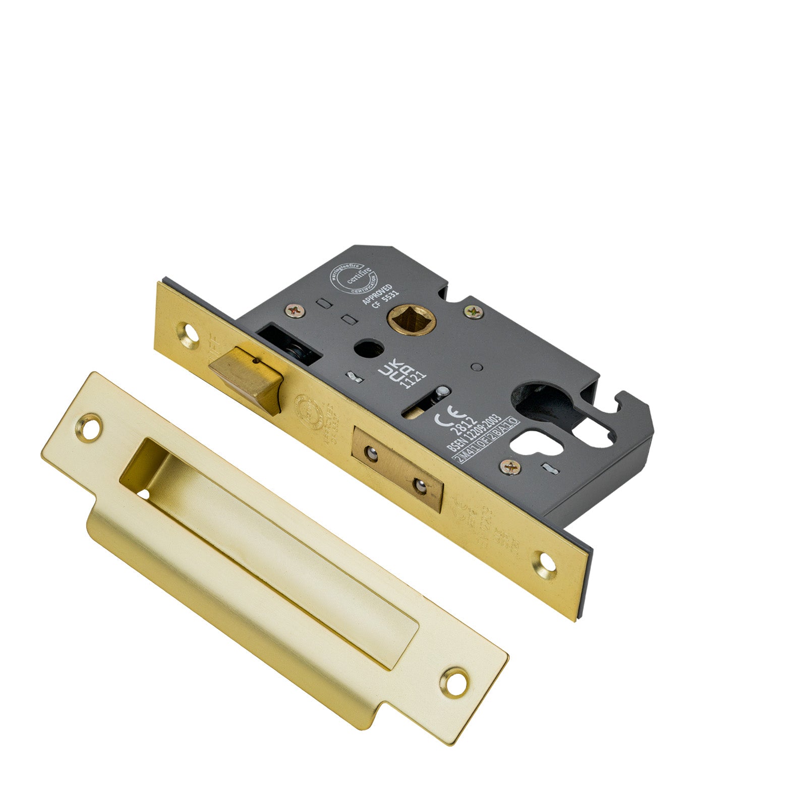 SHOW 3 Lever Euro Sash Lock - 2.5 Inch with Satin Brass finished forend and striker plate