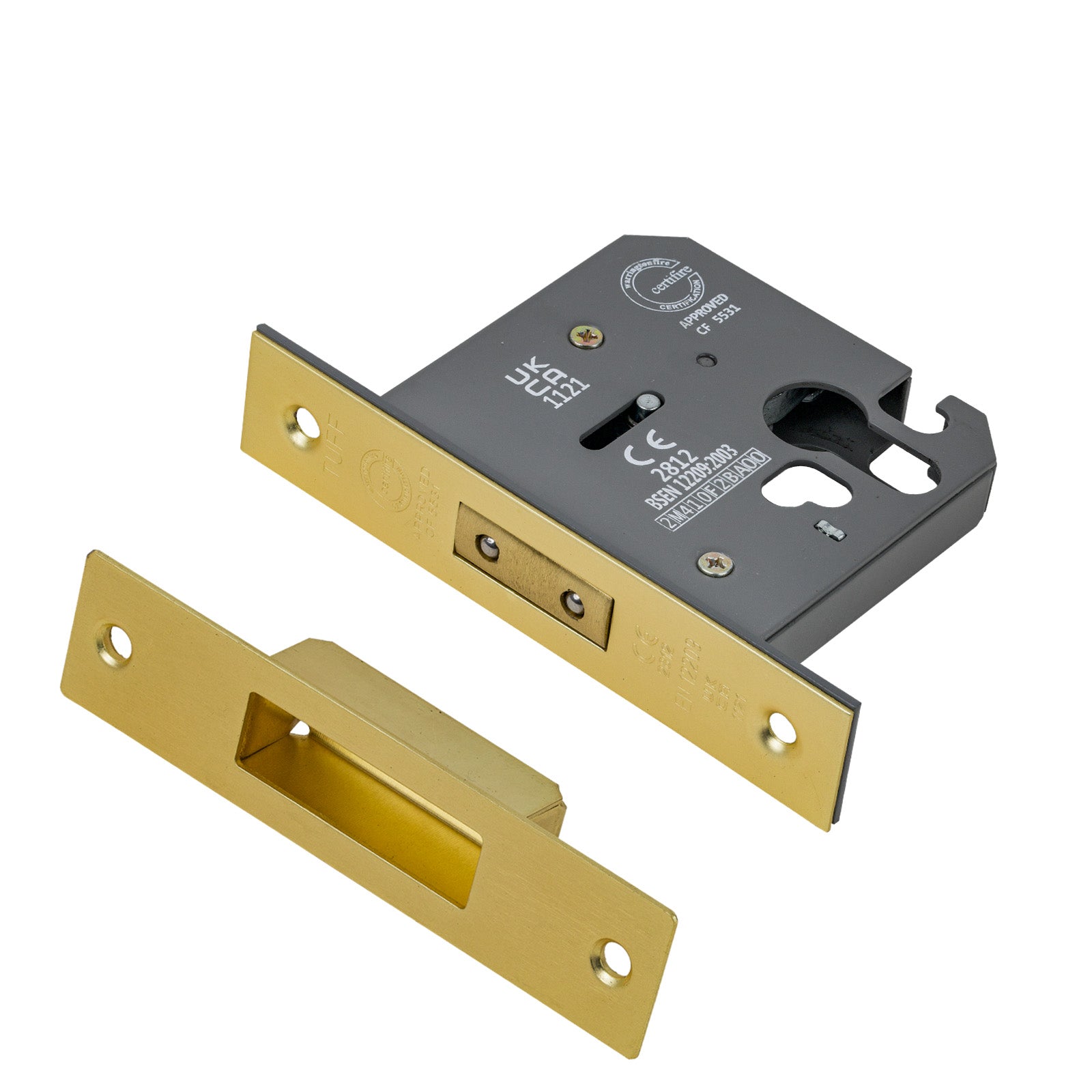 SHOW 3 Lever Euro Deadlock - 3 Inch with Satin Brass finished forend and striker plate