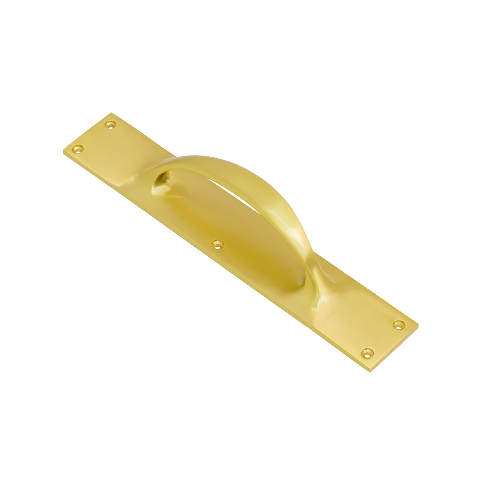 SHOW Image of 303mm Satin Brass Door Pull Handle on Low Profile Back Plate