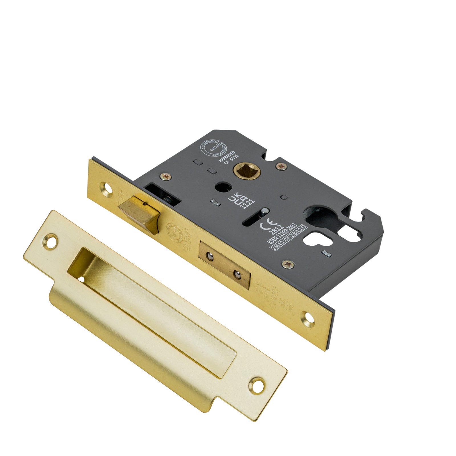 SHOW 3 Lever Euro Sash Lock - 3 Inch with Satin Brass finished forend and striker plate