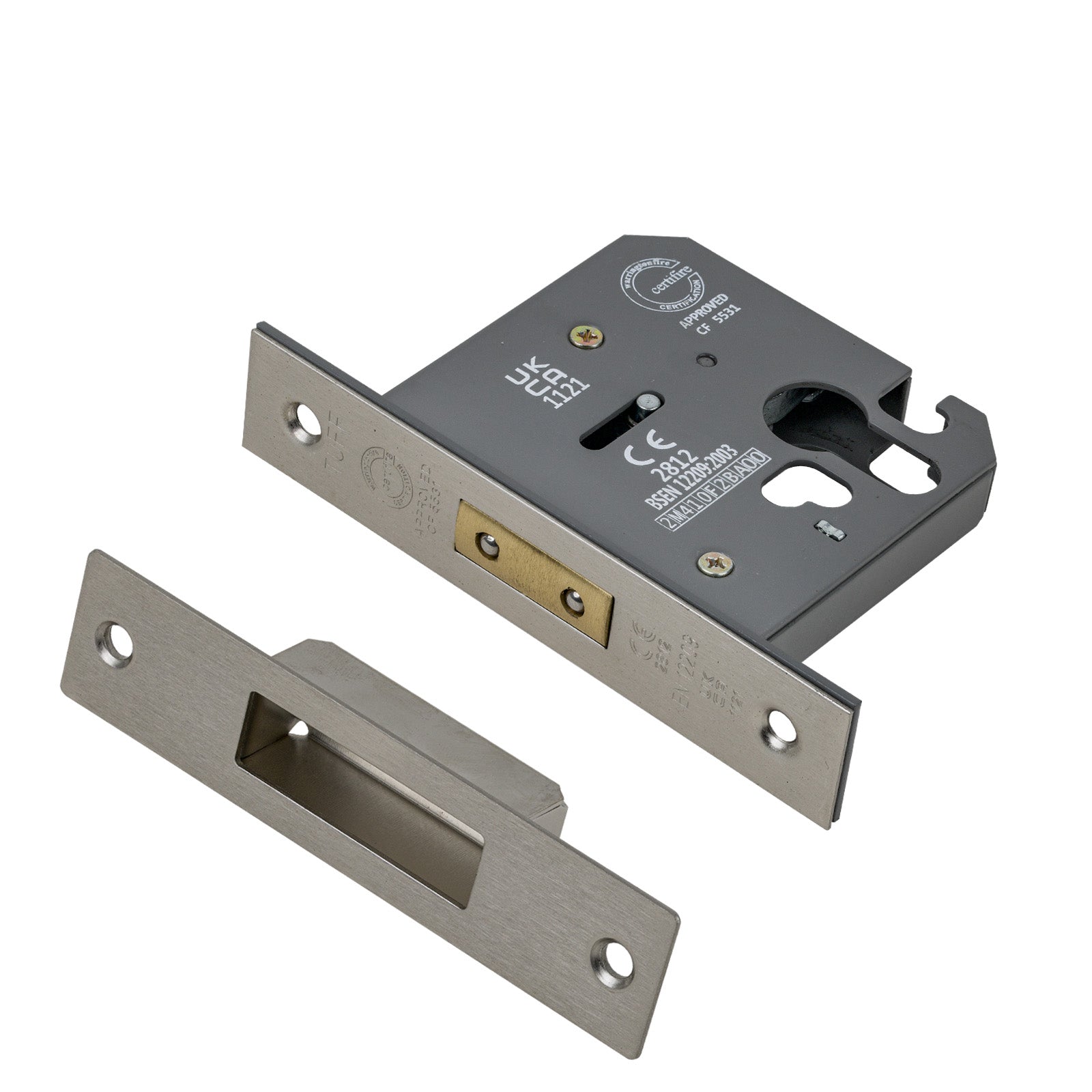 SHOW 3 Lever Euro Deadlock - 3 Inch with Nickel finished forend and striker plate