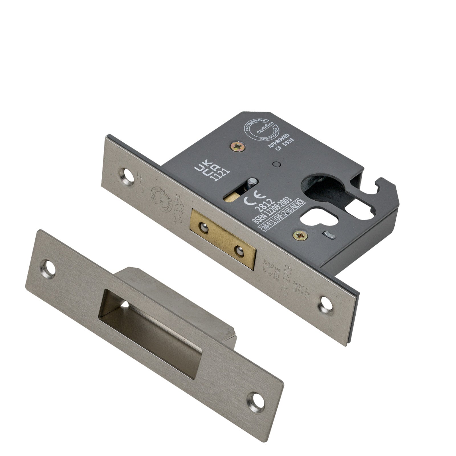 SHOW 3 Lever Euro Deadlock - 2.5 Inch with Nickel finished forend and striker plate