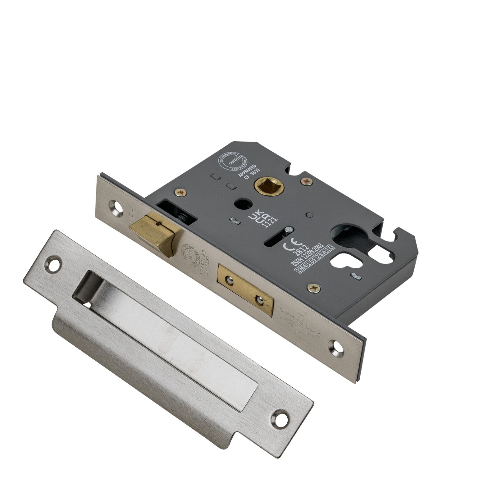 SHOW 3 Lever Euro Sash Lock - 3 Inch with Nickel finished forend and striker plate