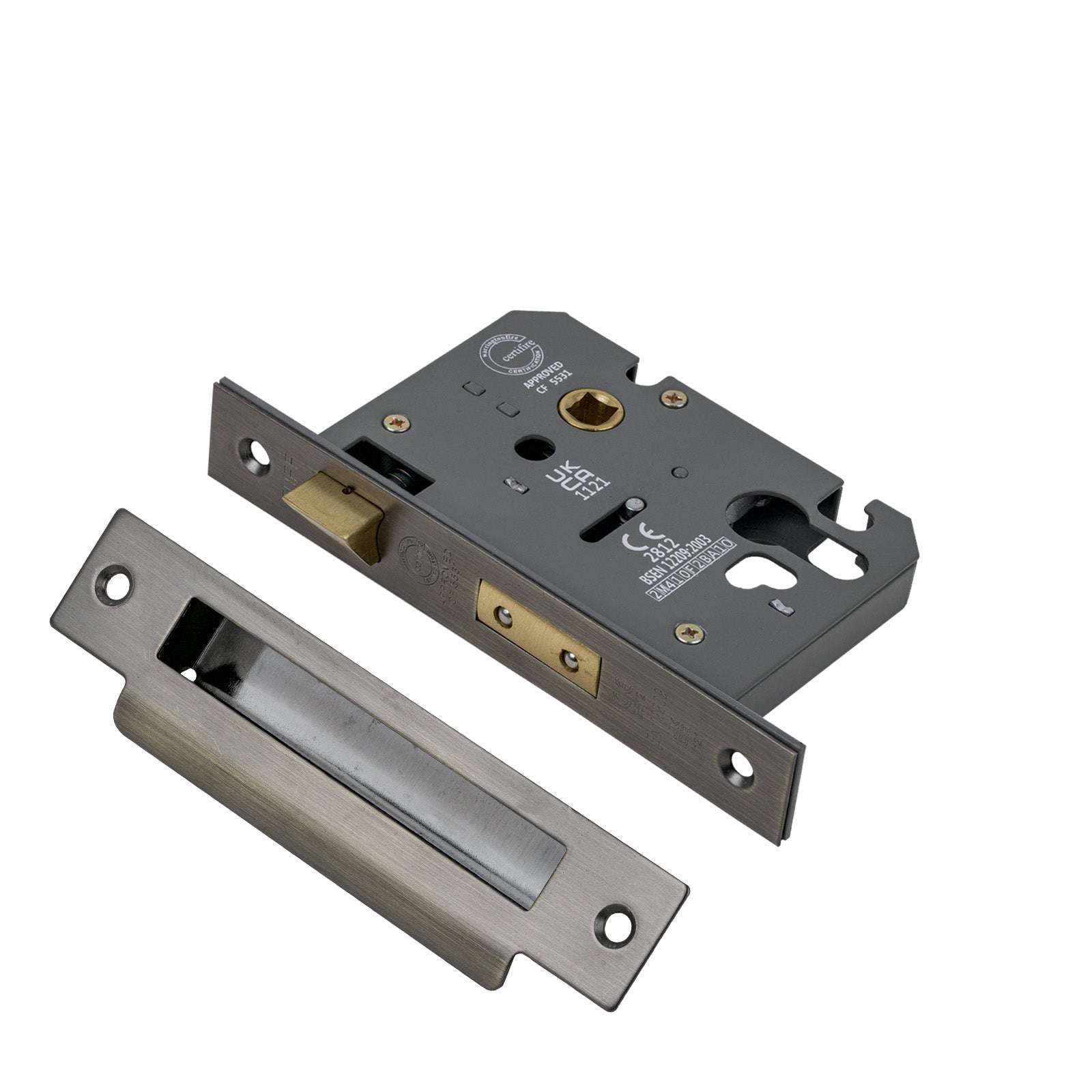 SHOW 3 Lever Euro Sash Lock - 3 Inch with Urban Bronze finished forend and striker plate