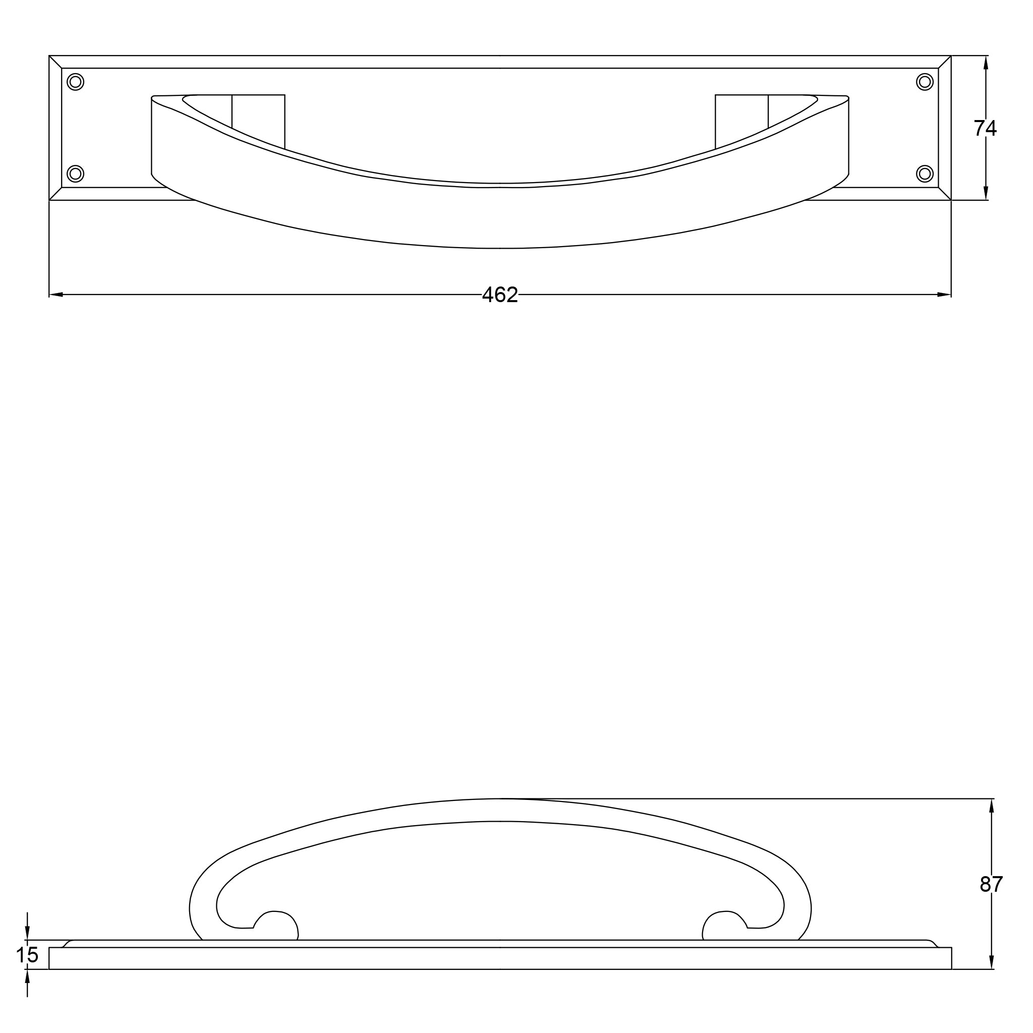 SHOW Technical Drawing of Door Pull Handle on Back Plate