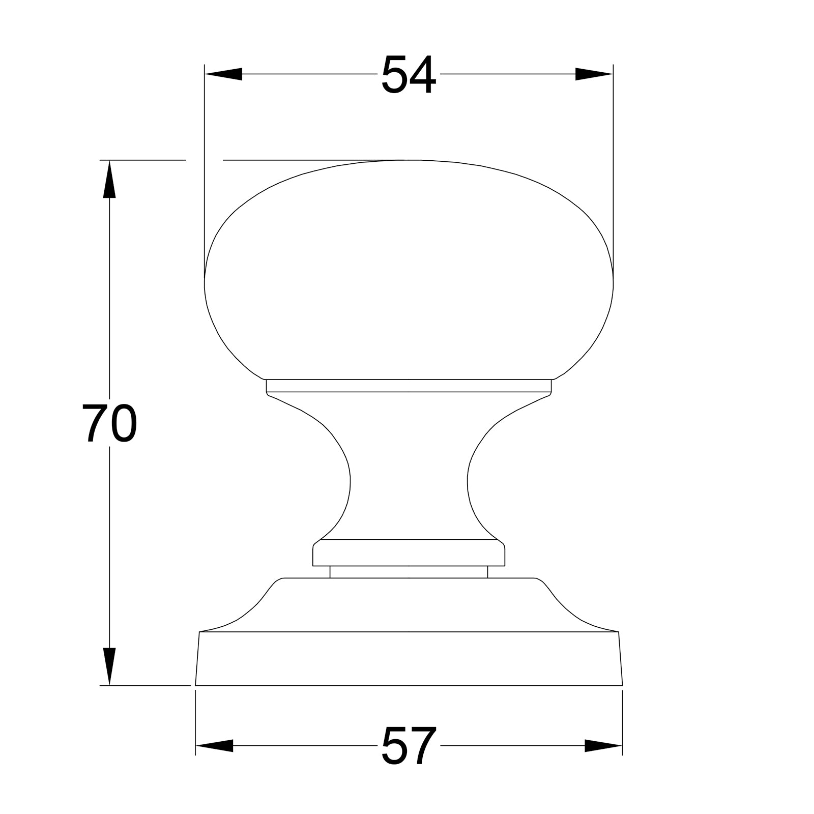 SHOW Technical Drawing of Victoria Door Knob on Rose