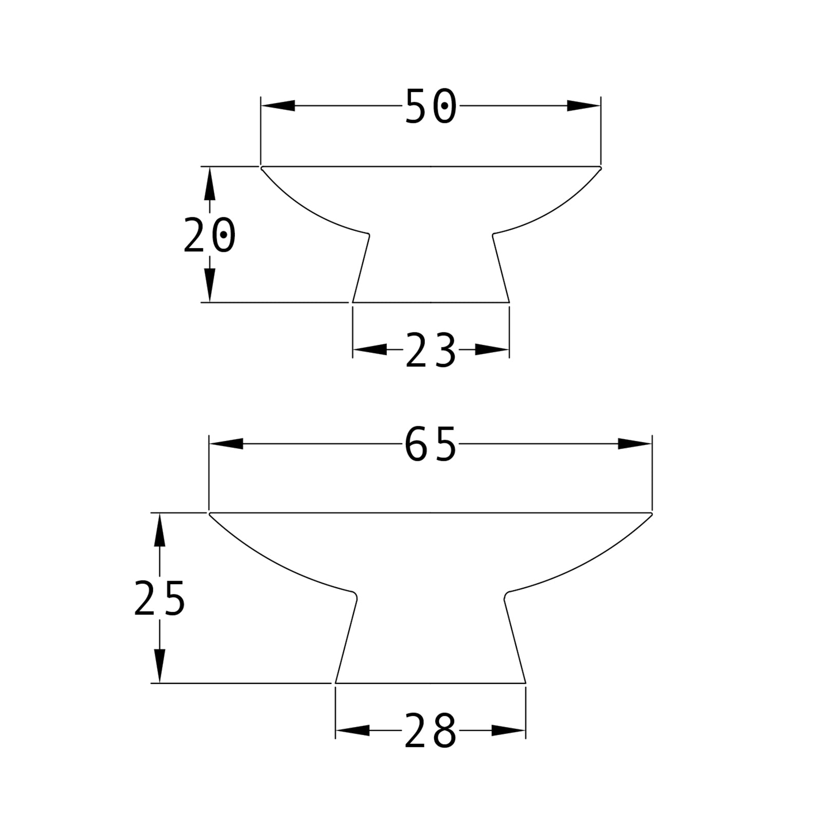 SHOW Technical drawing of Convex Cabinet Knob