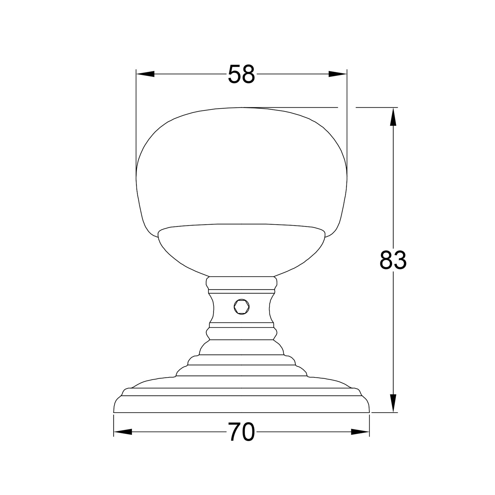SHOW Technical Drawing of Skipton door knob on rose