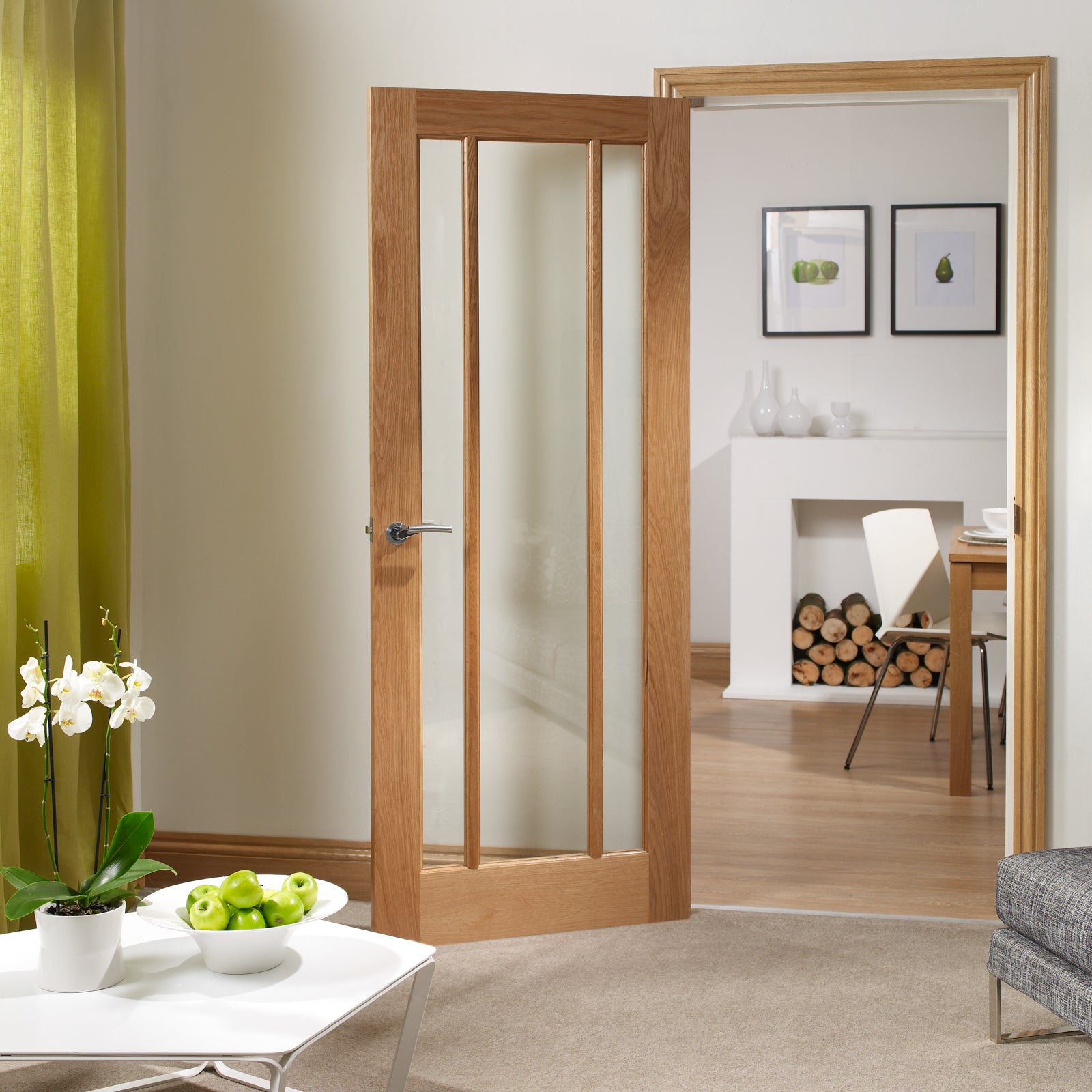 SHOW Internal Oak Worcester Fire Door with Clear Glass lifestyle