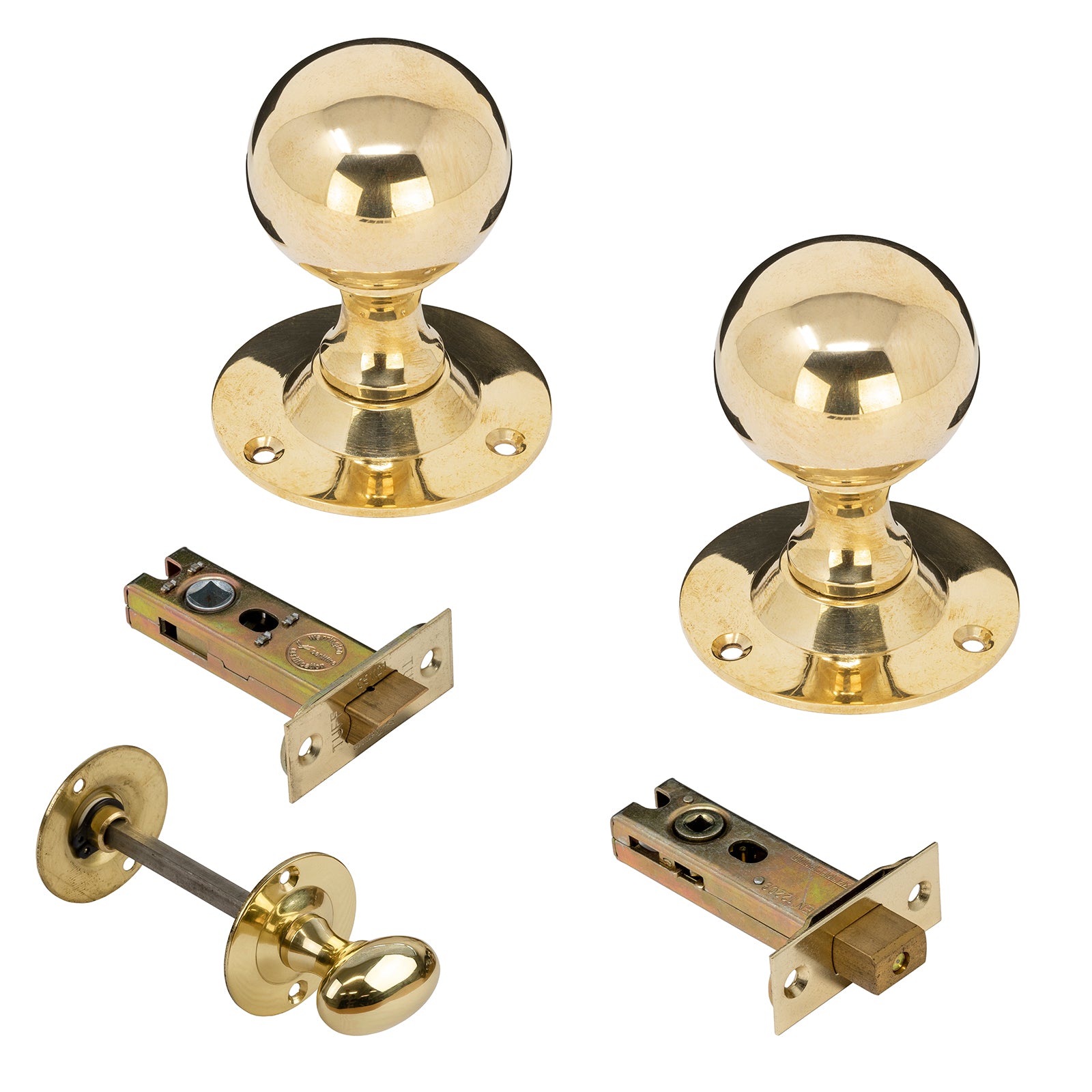 Round Brass Door Knobs 3 inch Bathroom Set