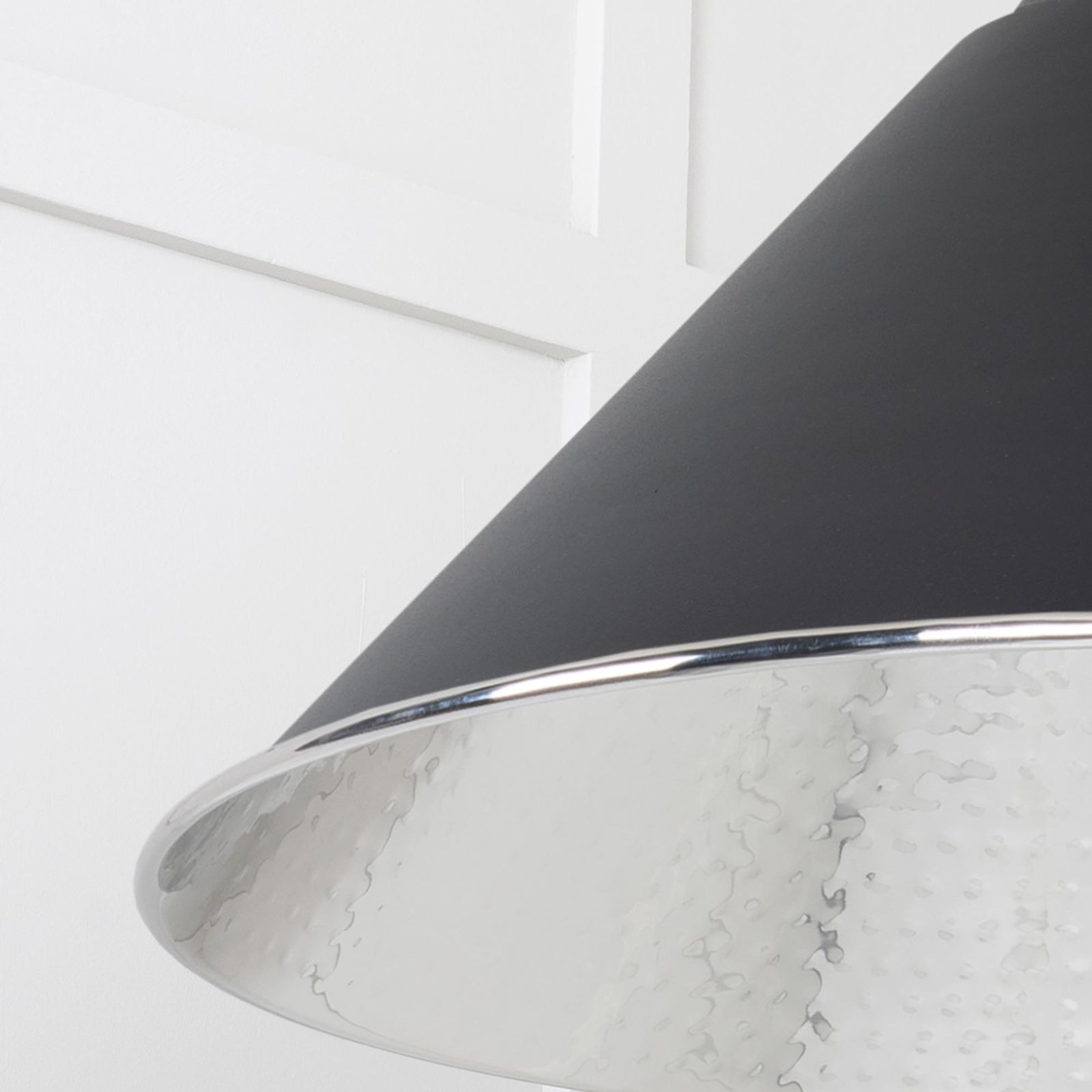 SHOW Close Up Image of Hockley Ceiling Light in Elan Black in Hammered Nickel