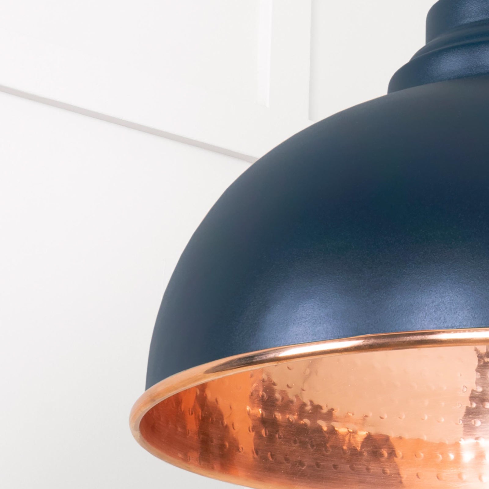 SHOW Close Up Image Harborne Ceiling Light in Dusk In Hammered Copper