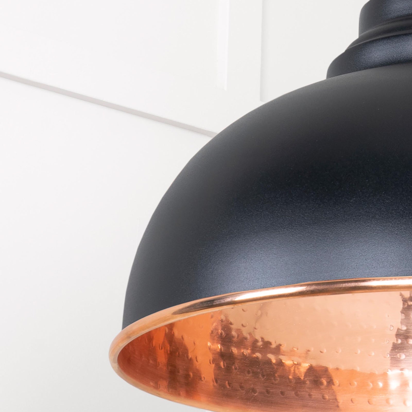 SHOW Close Up Image Harborne Ceiling Light in Elan Black In Hammered Copper