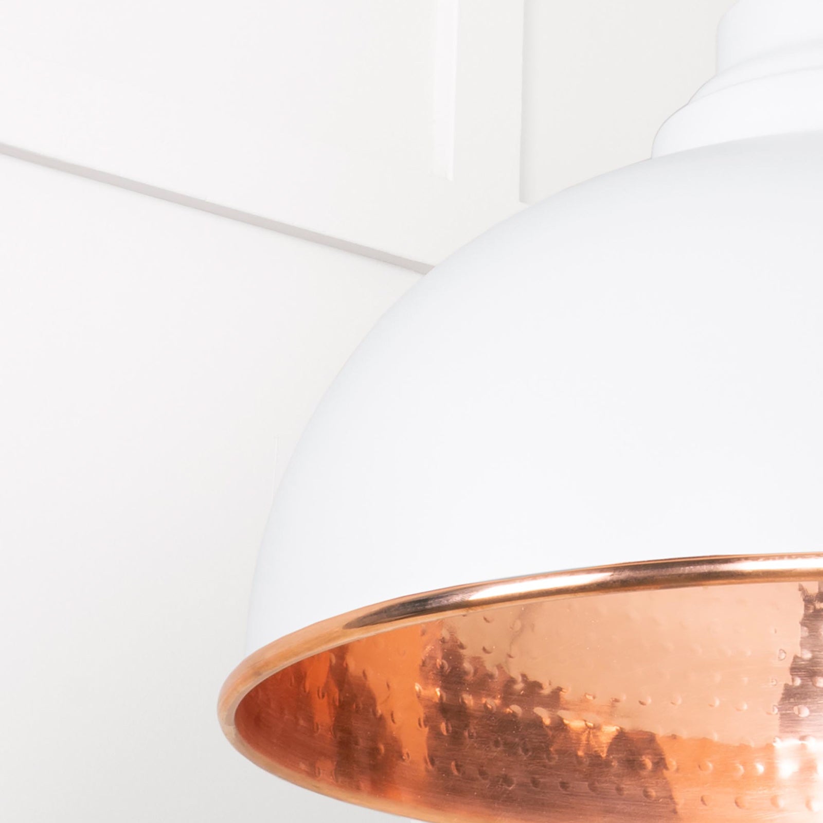 SHOW Close Up Image Harborne Ceiling Light in Flock In Hammered Copper