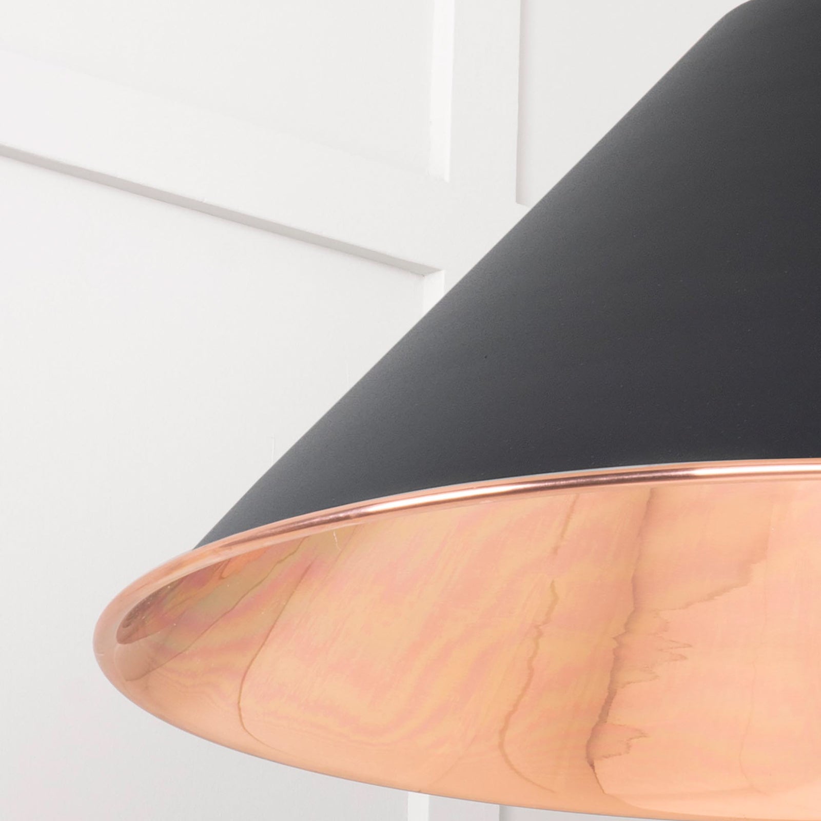 SHOW Close Up Image of Hockley Ceiling Light in Elan Black in Smooth Copper