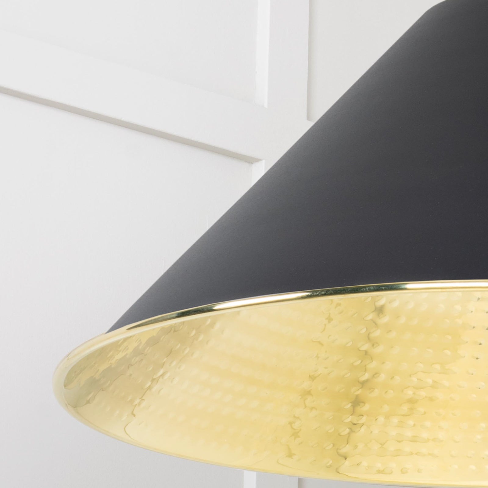 SHOW Close Up Image of Hockley Ceiling Light in Elan Black in Hammered Brass