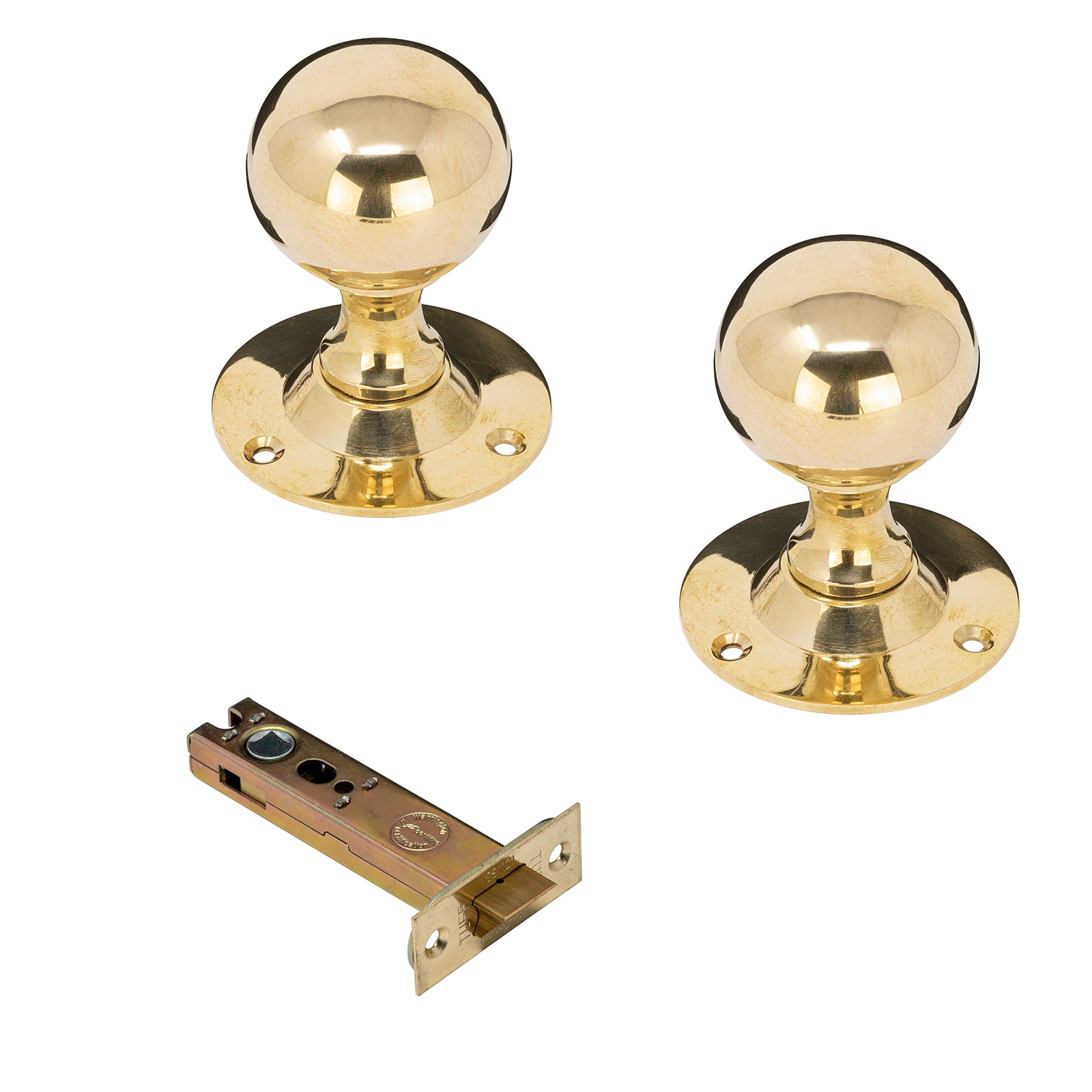 Round Brass Door Knobs 4 inch Latch set
