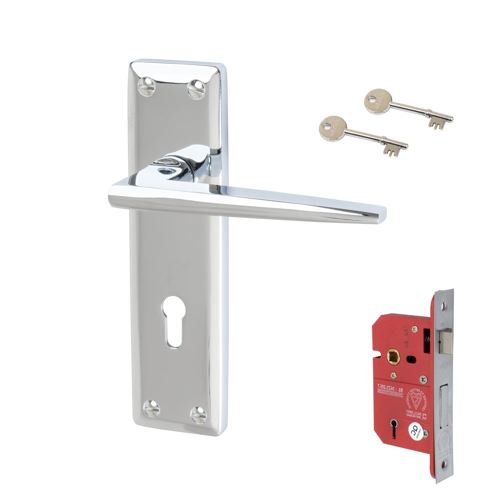 Kendal Door Handles On Plate 5 Lever Lock Handle Set in Polished Chrome 