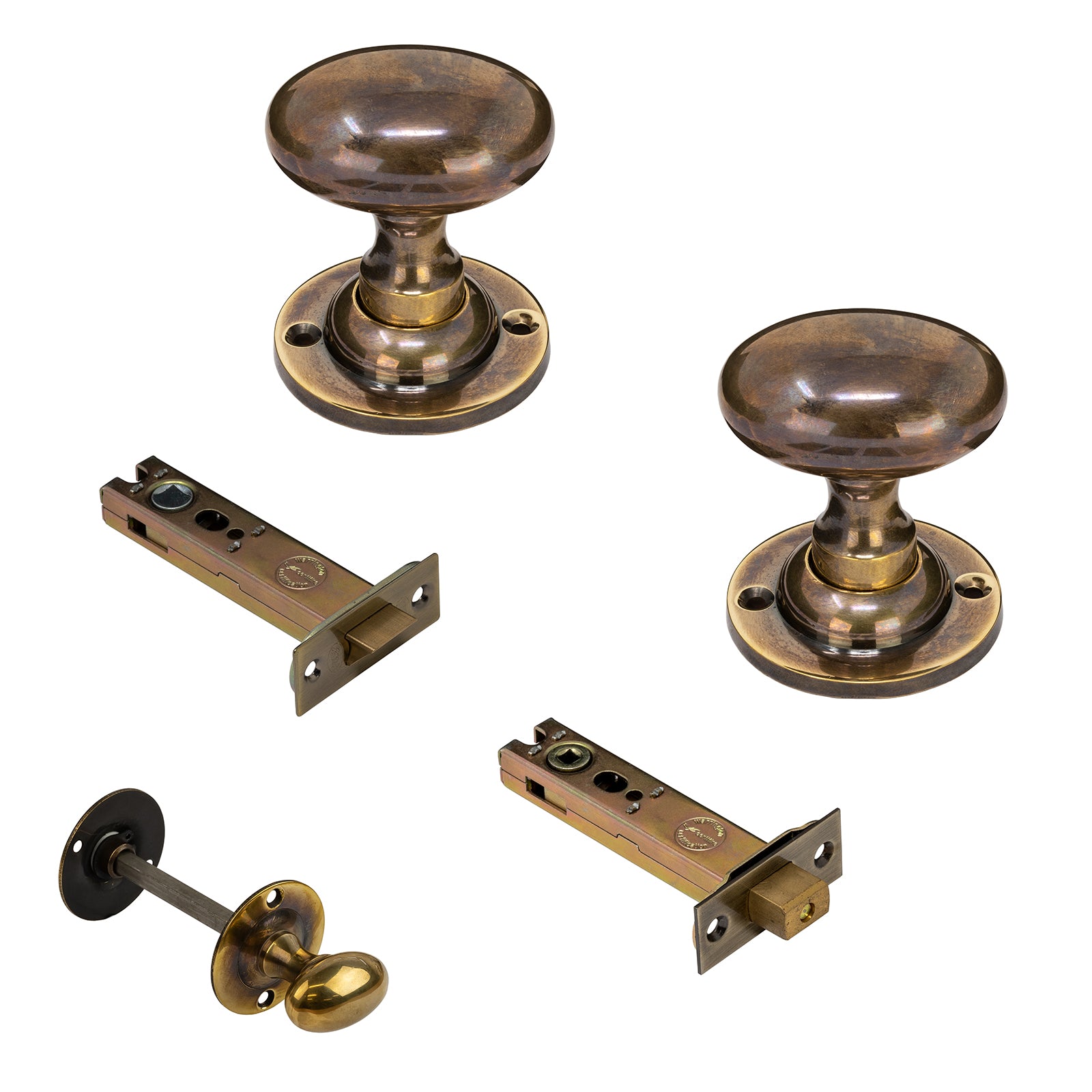 Oval Antique Brass Door Knobs 4 inch Bathroom set