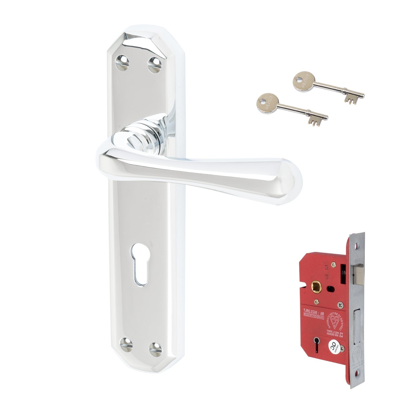 Charlbury Door Handles On Plate 5 Lever Lock Handle Set in Polished Chrome 