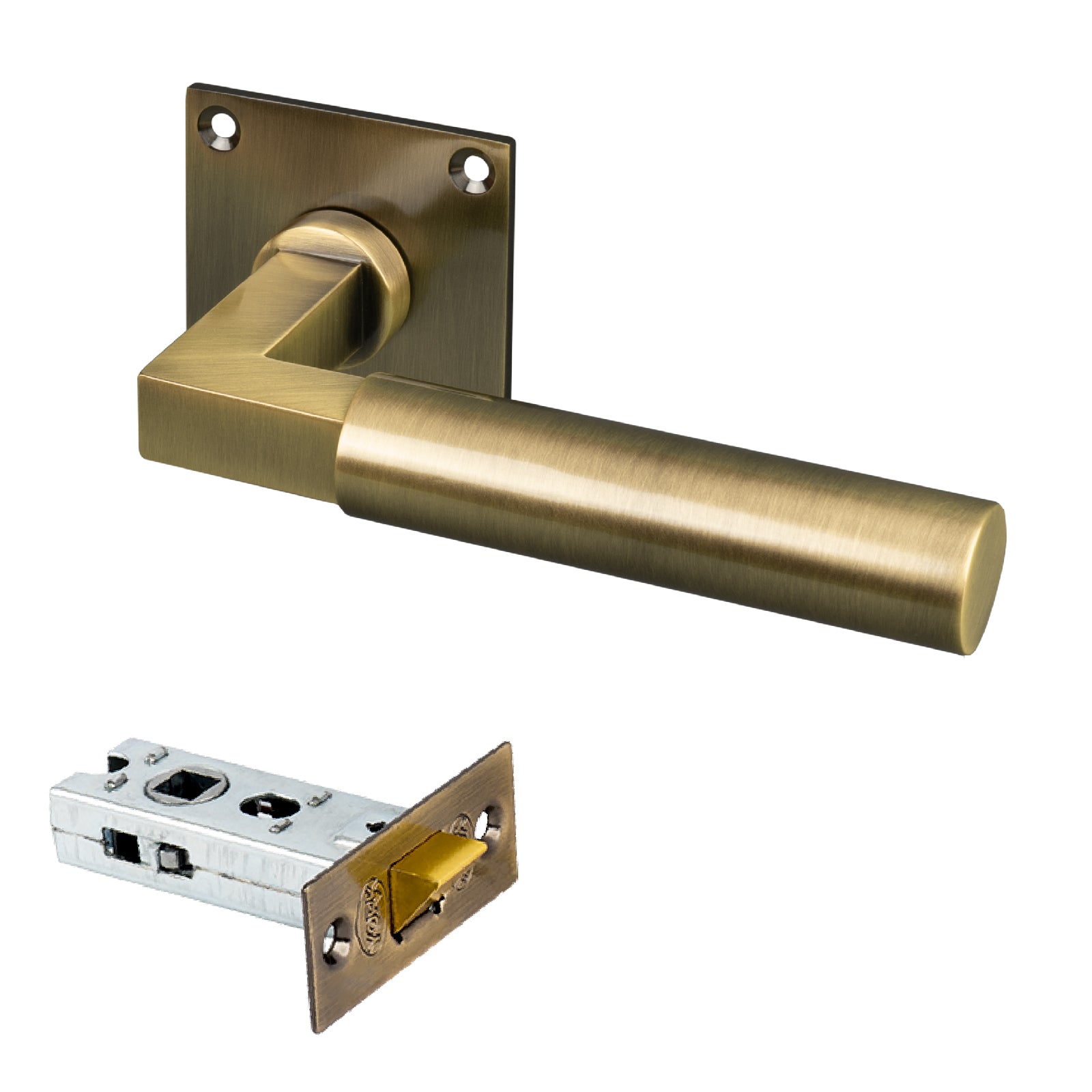 aged brass lever on rose low profile door latch set