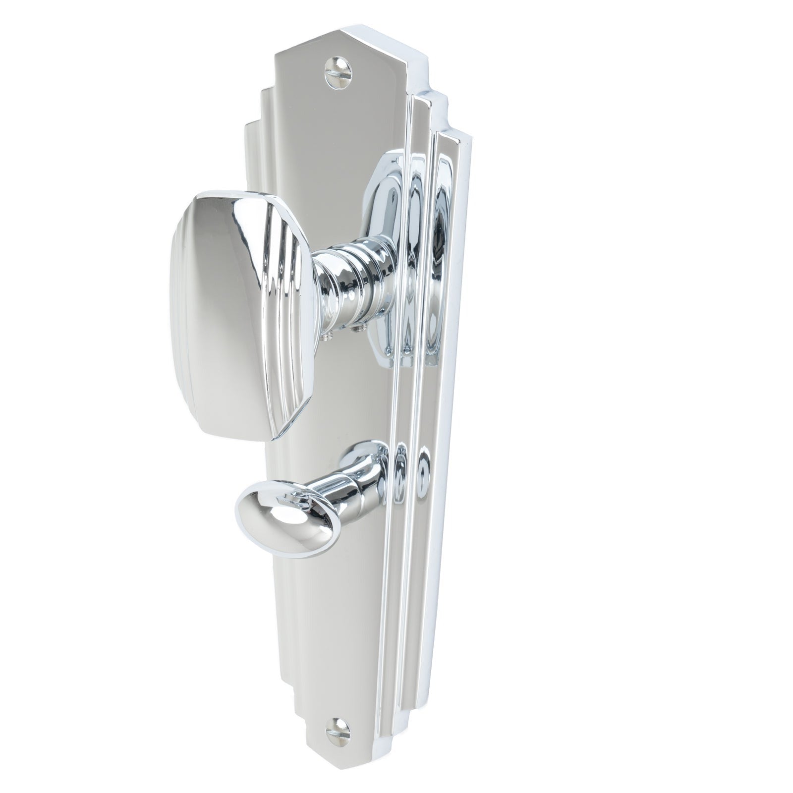 Charlston Door Handles On Plate Lock Handle in Polished Chrome 