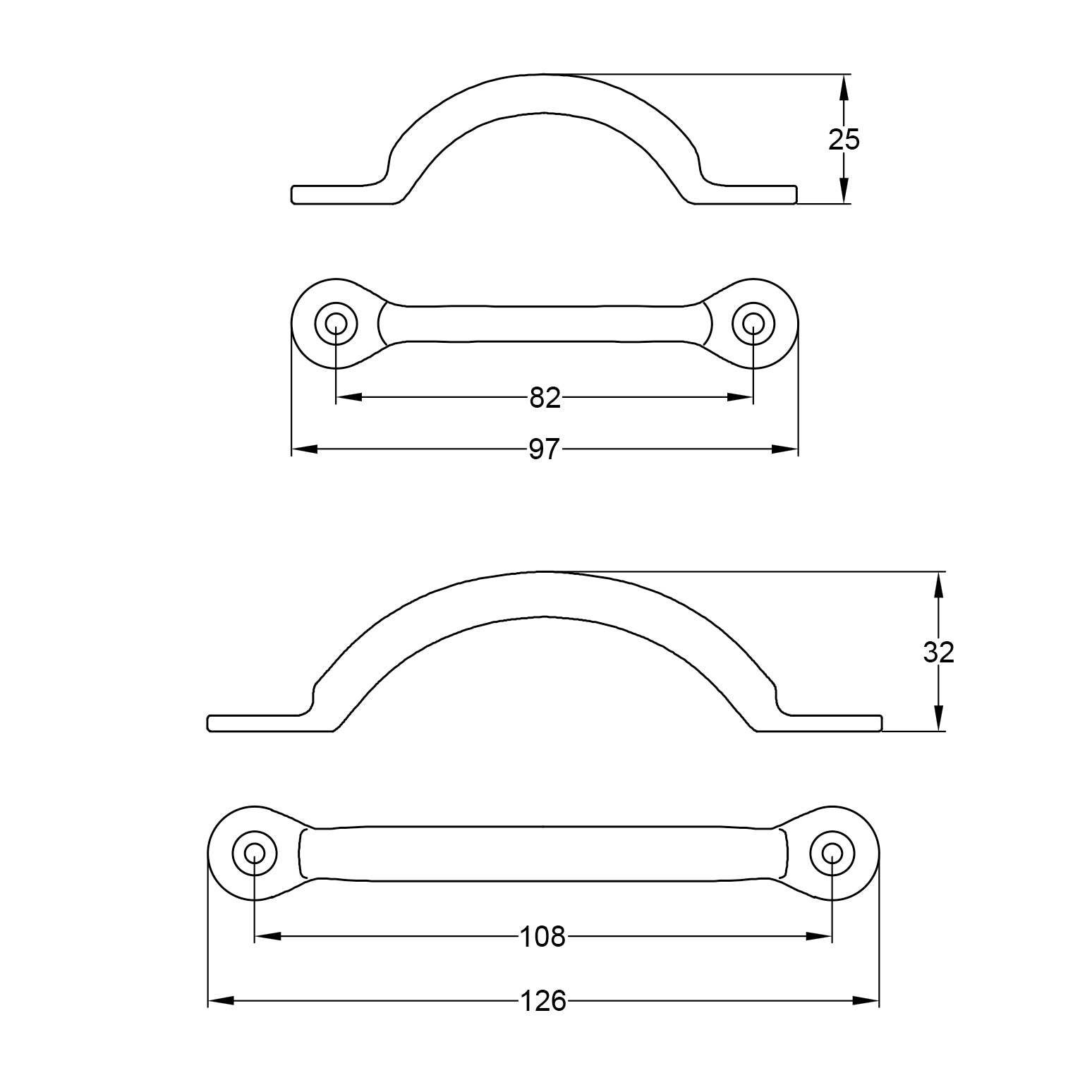Drawing of Antique Brass Bow Handles in Hammered Finish SHOW