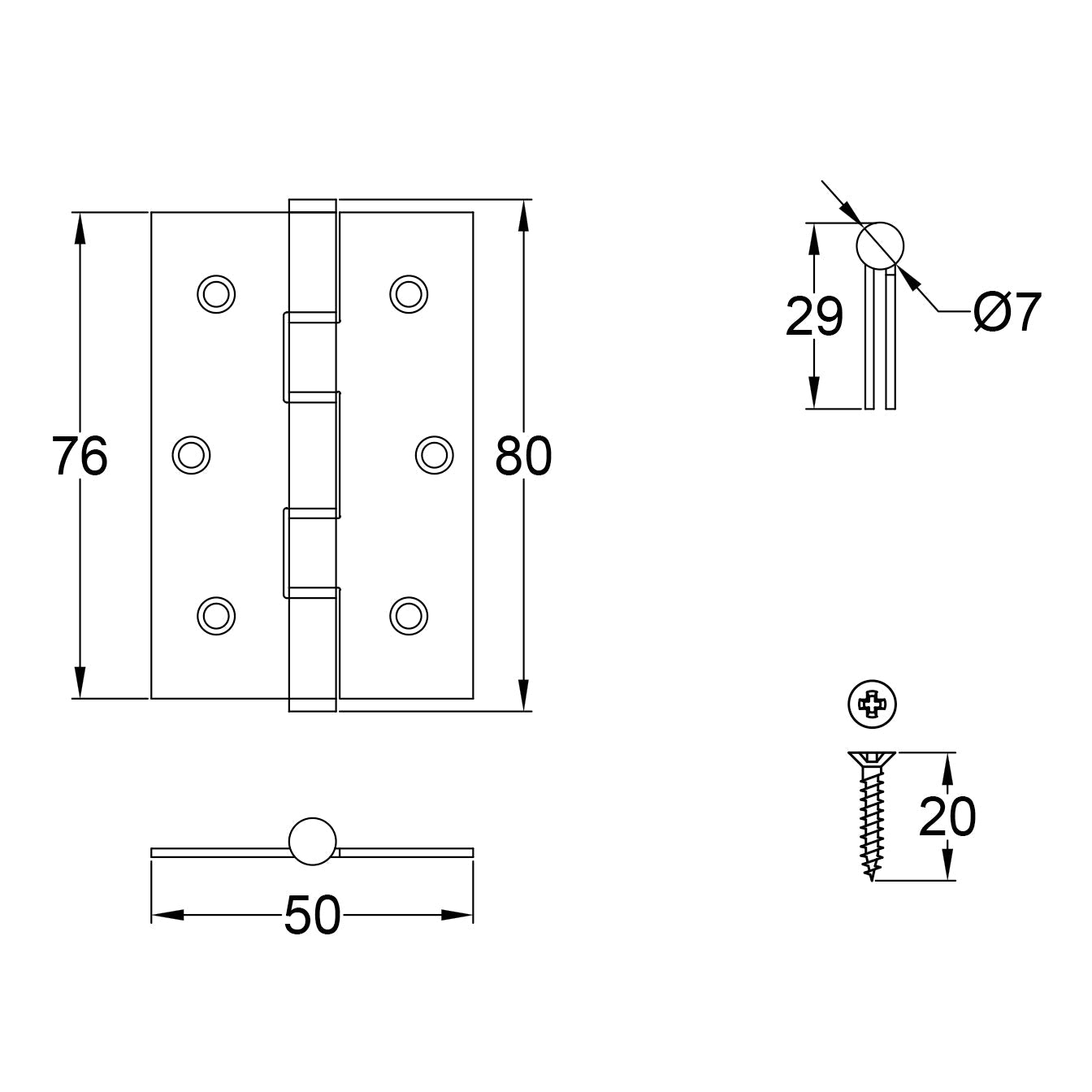 Drawing of Slim Knuckle Door HInges 3 inch, stainless steel butt hinges SHOW
