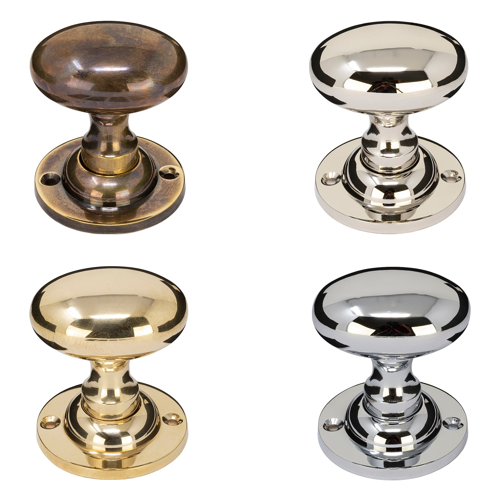 Oval Brass Door Knobs in brass, bronze, chrome & nickel finishes