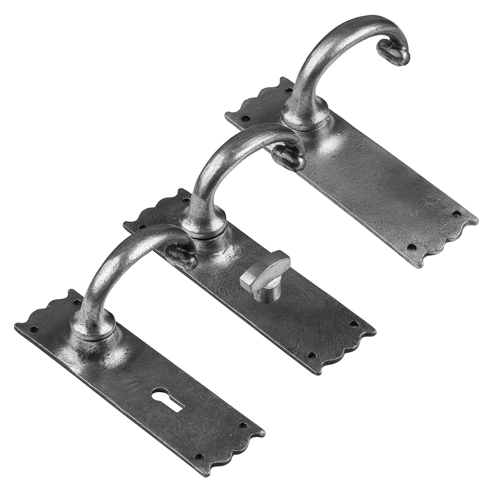 pewter effect internal door handles - cottage lever latch lock and bathroom door handles