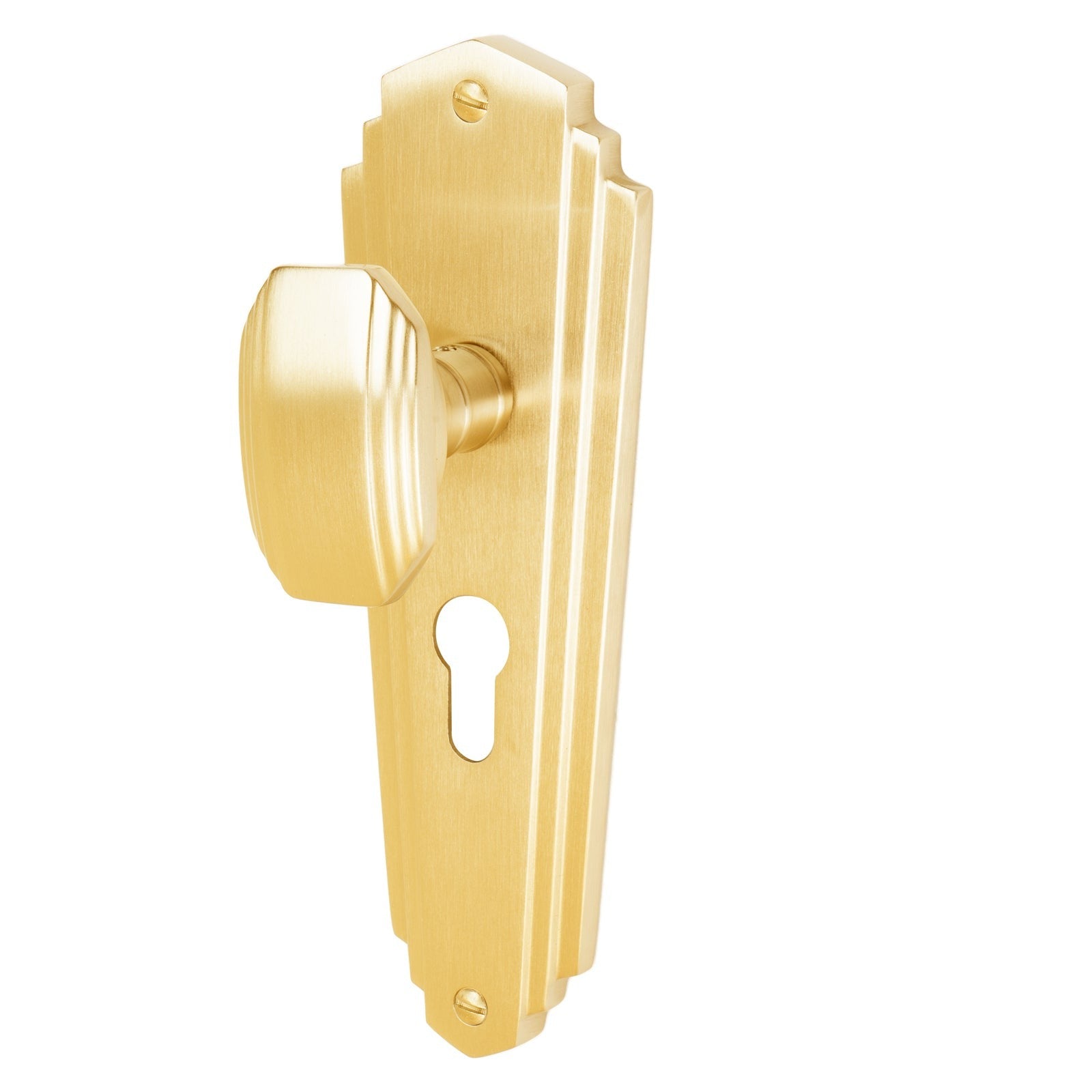 Charlston Door Handles On Plate Euro Lock Handle in Satin Brass 