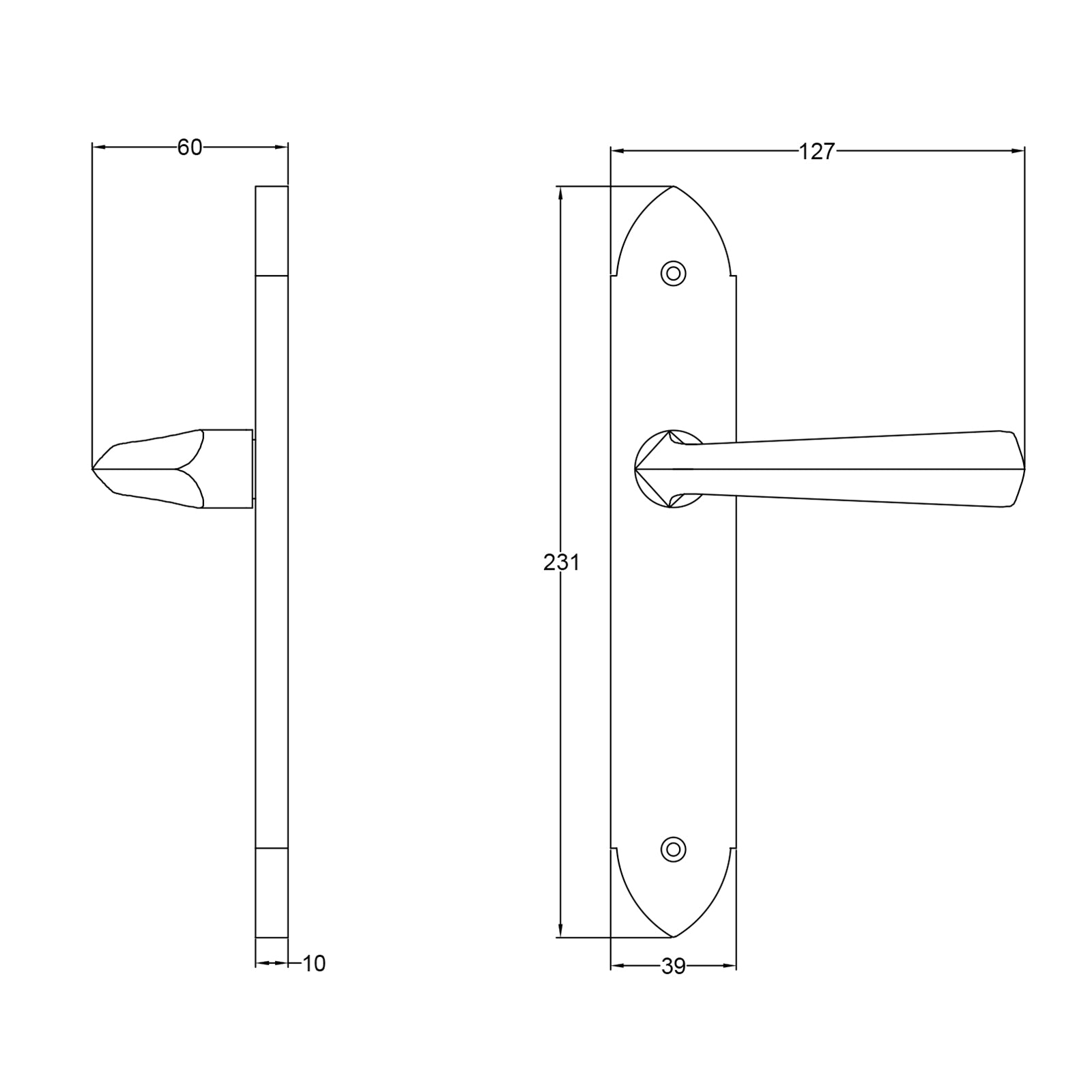 Grafton door handle dimension drawing SHOW