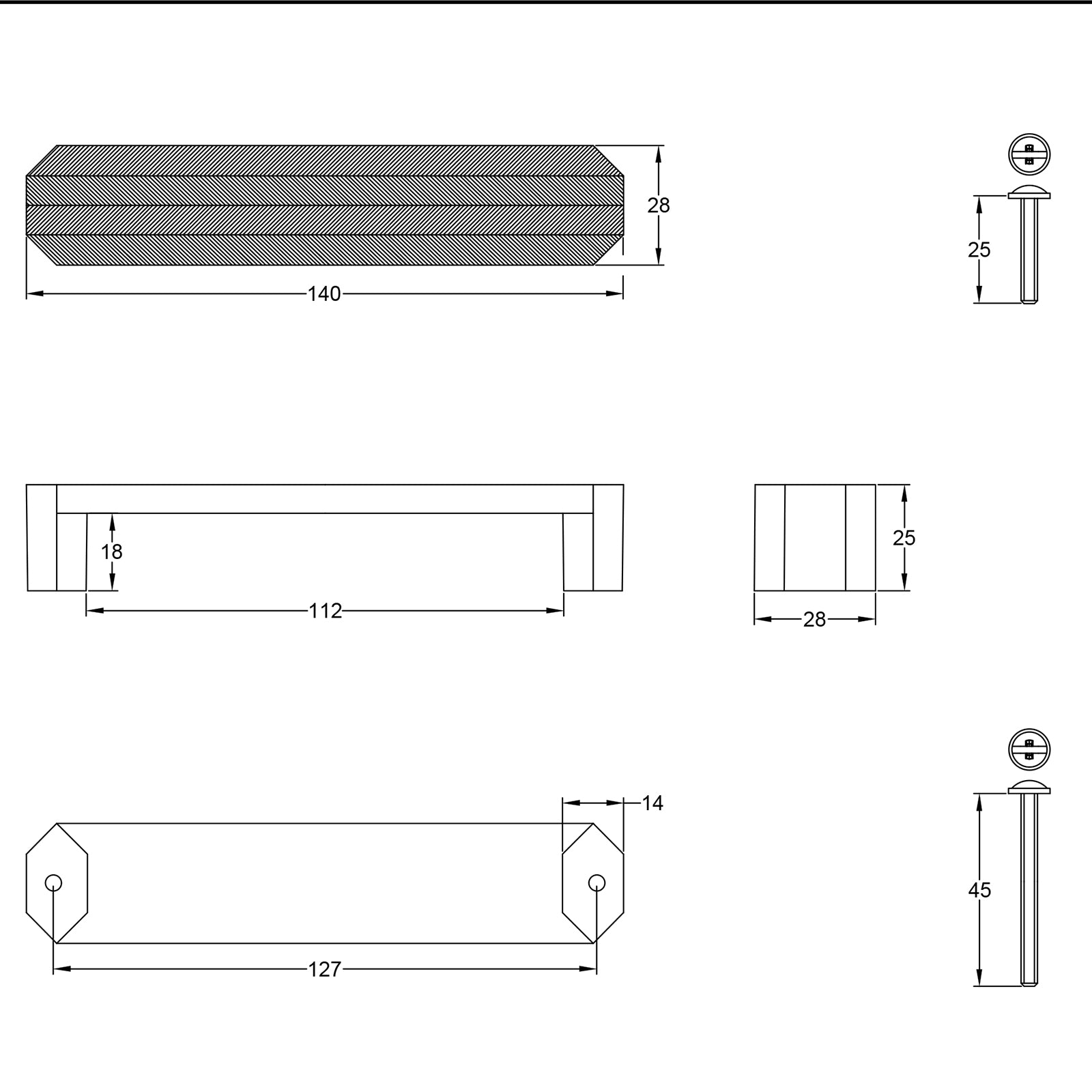 Canyon Pull Handle Dimension drawings SHOW