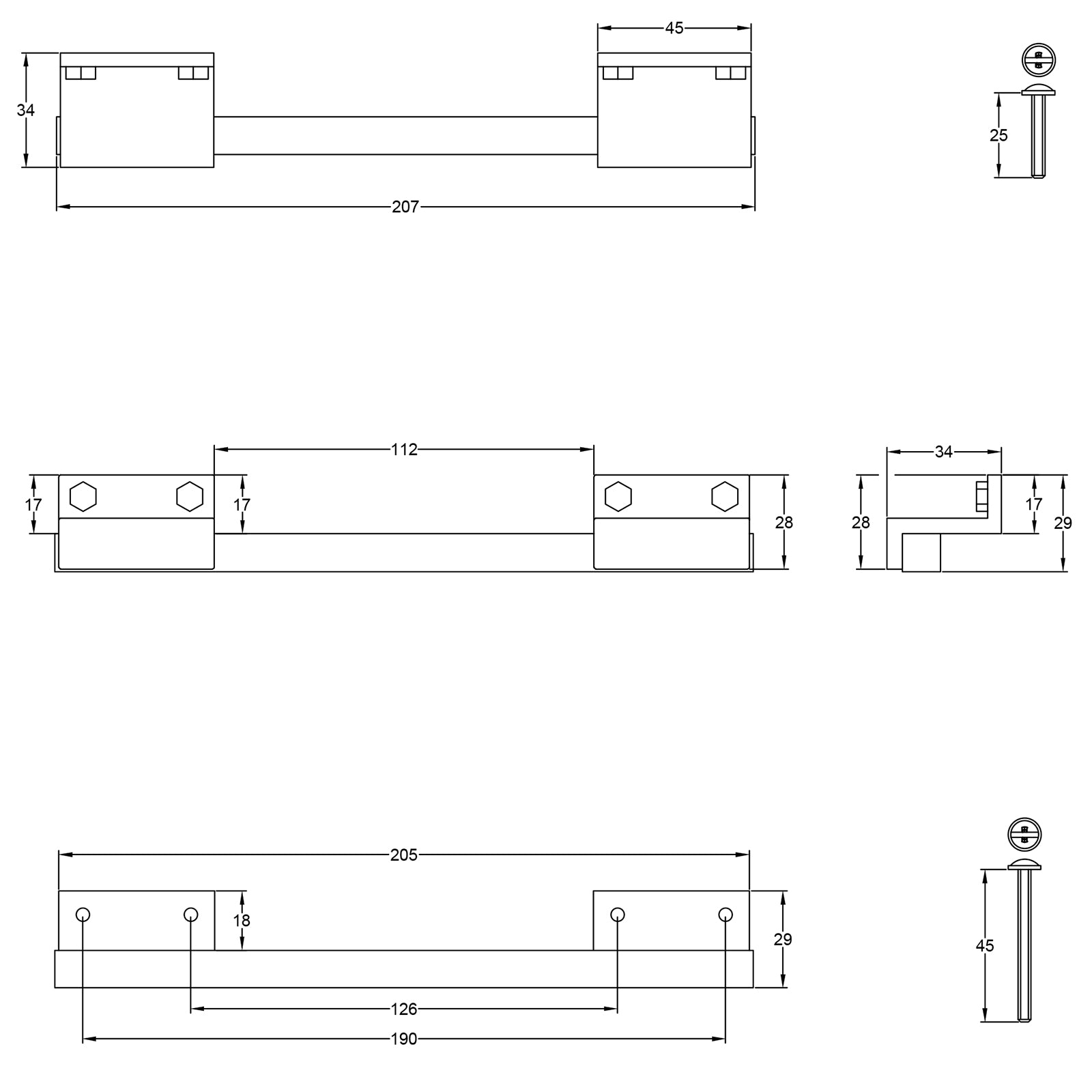 Dimension drawing for Railway pull handles SHOW