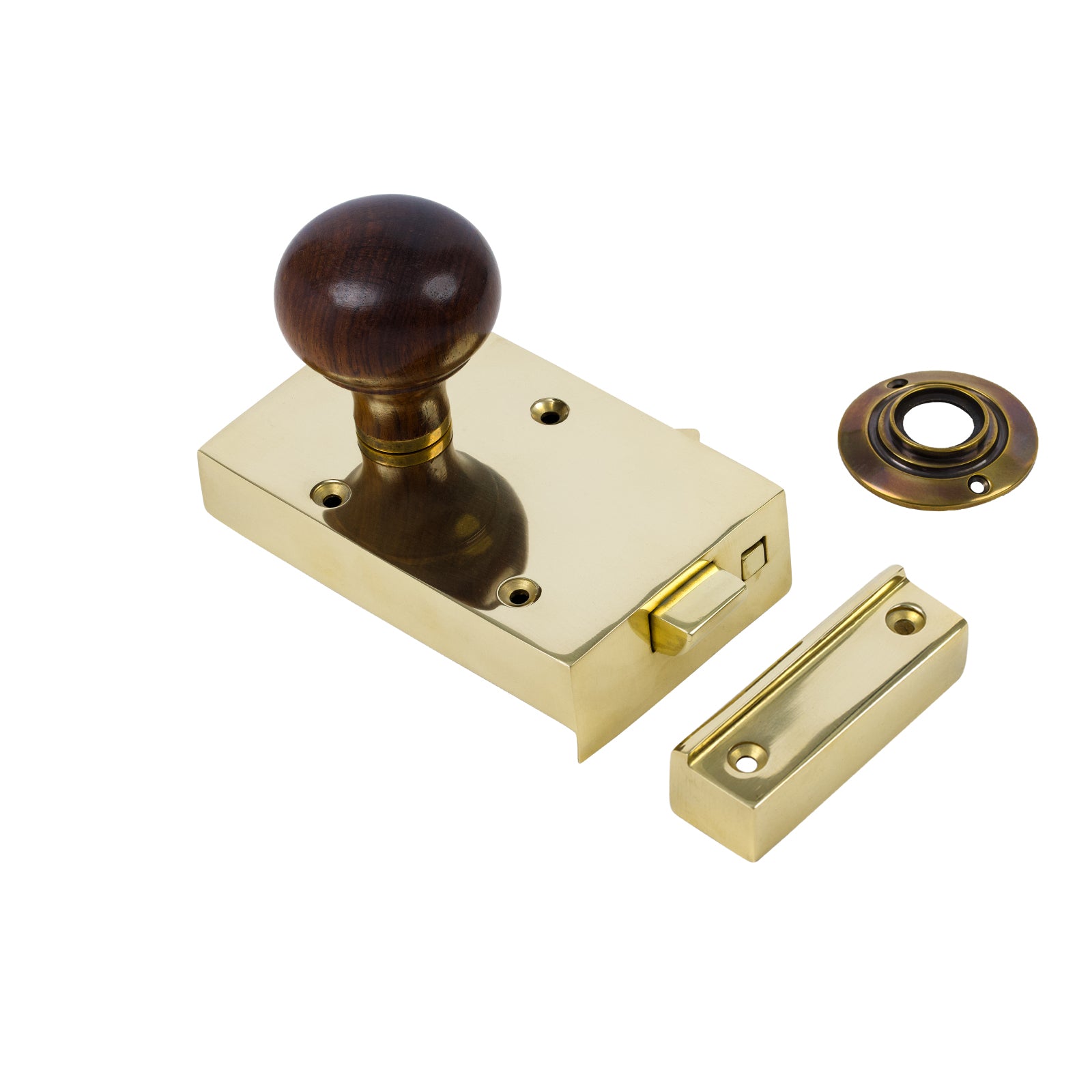 SHOW Left Handed Brass Bathroom Rim Lock with Bun Door Knob Set - Rosewood