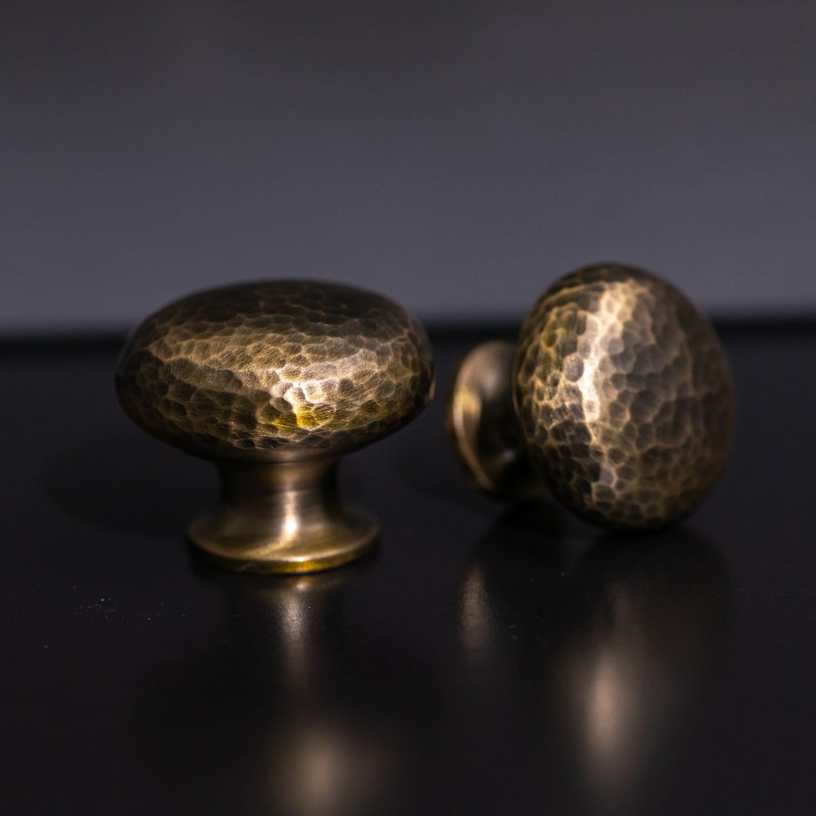 Mushroom Cabinet Knob Hammered Antique Brass SHOW